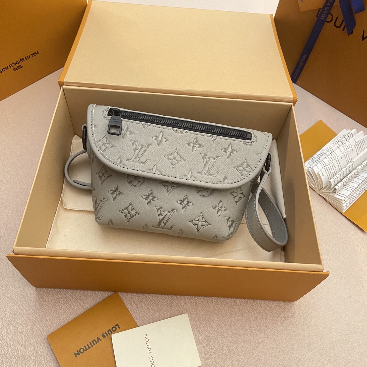 Louis Vuitton Pulse Mini Handbag Monogram Shadow Leather Gray M14794