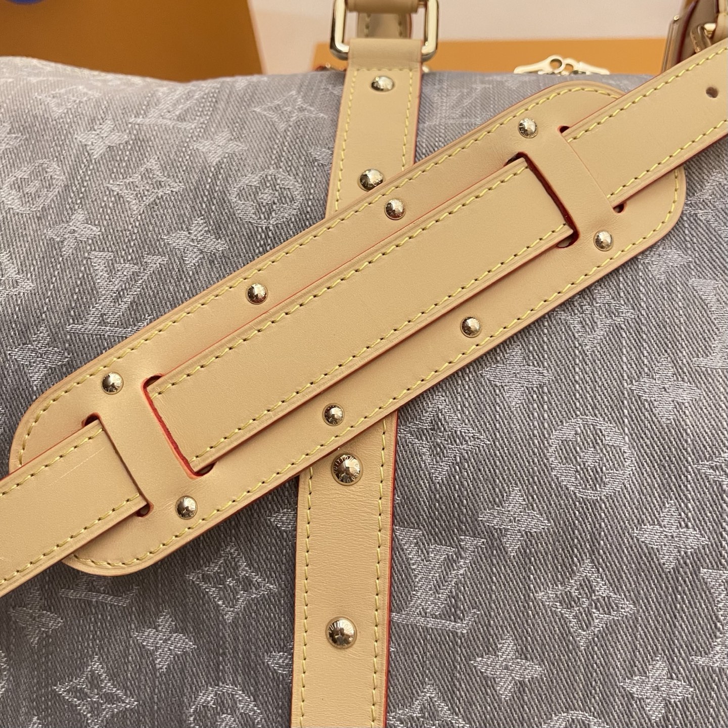 Louis Vuitton Keepall Bandouliere 45 Monogram Denim Travel Bag, Gray 5 i1747144382250 6216 0 4