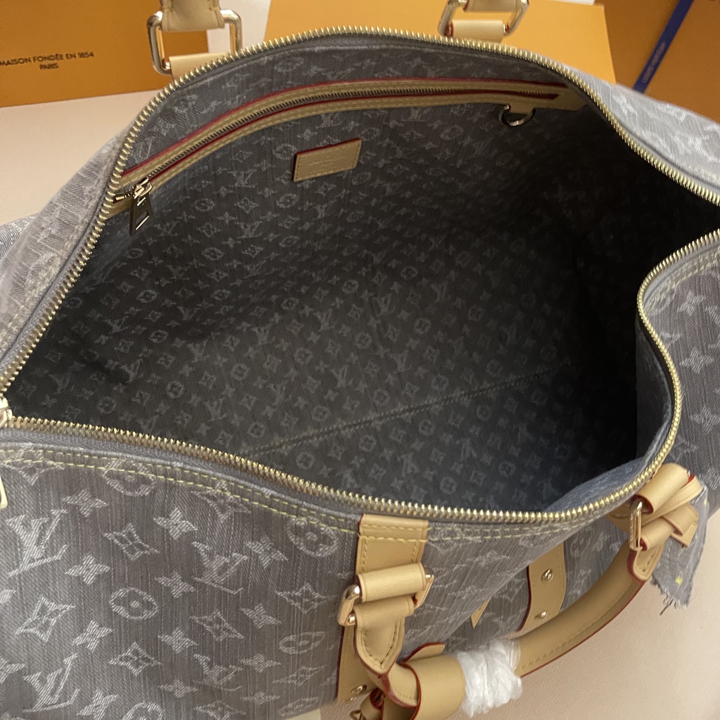 Louis Vuitton Keepall Bandouliere 45 Monogram Denim Travel Bag, Gray 9 i1747144382343 1806 0 8