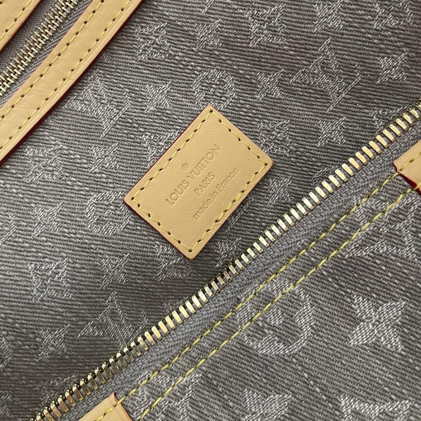 Louis Vuitton Keepall Bandouliere 45 Monogram Denim Travel Bag, Gray 10 i1747144382355 2464 0 9