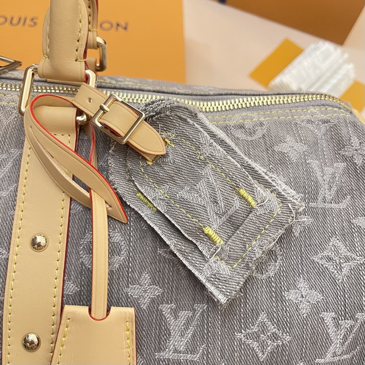 Louis Vuitton Keepall Bandouliere 45 Monogram Denim Travel Bag, Gray 4 i1747144383827 4135 0 3