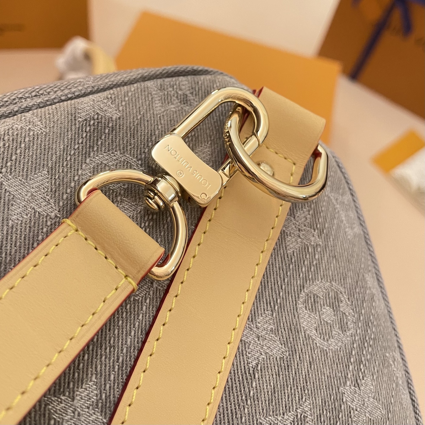Louis Vuitton Keepall Bandouliere 45 Monogram Denim Travel Bag, Gray 7 i1747144383916 2135 0 6