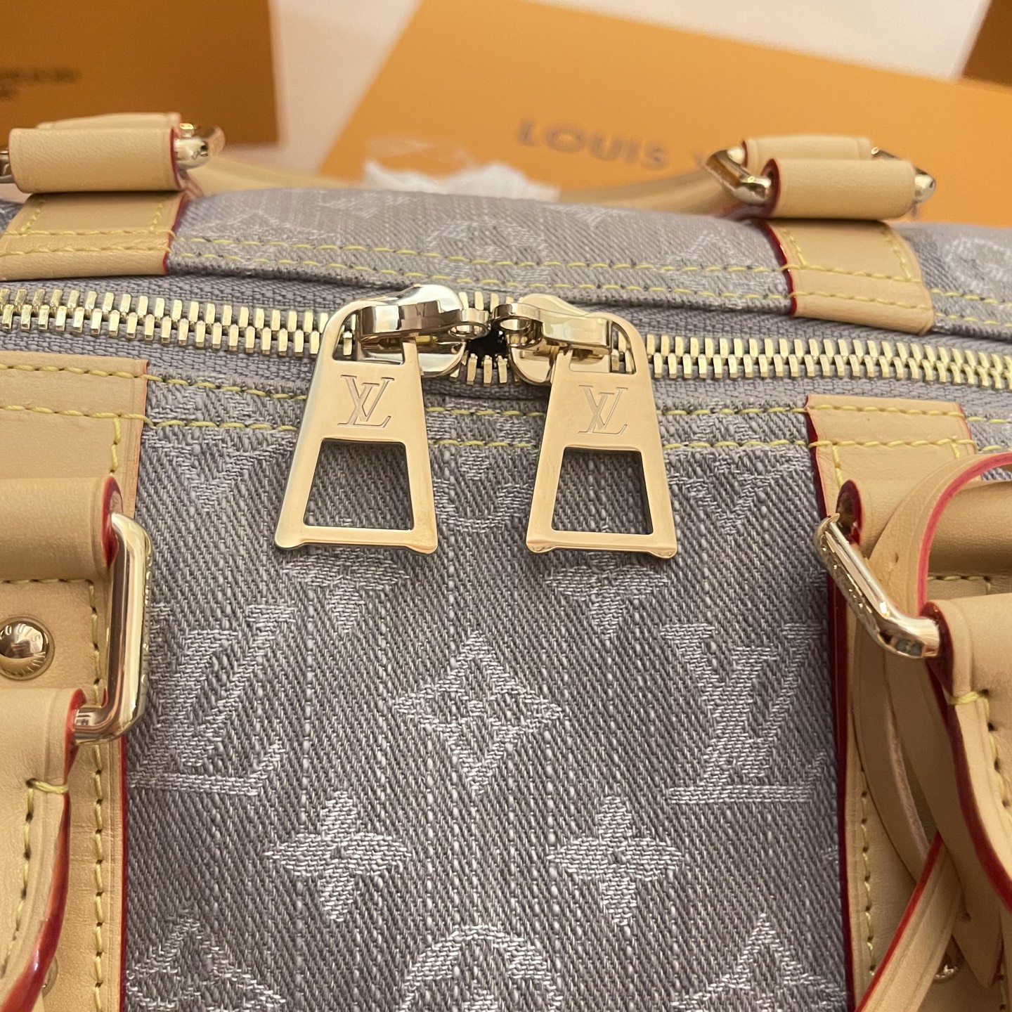 Louis Vuitton Keepall Bandouliere 45 Monogram Denim Travel Bag, Gray 8 i1747144383917 2017 0 7