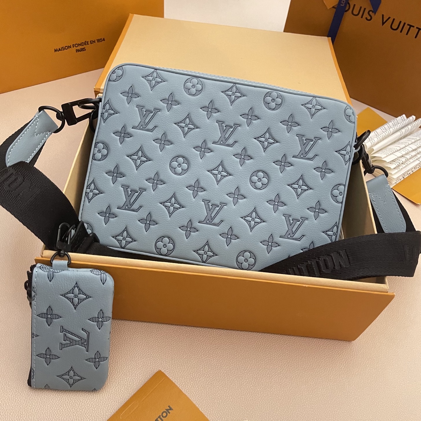 Louis Vuitton Trio Messenger Bag Monogram Shadow Leather Light Blue 3 i1747660072373 1384 0 1