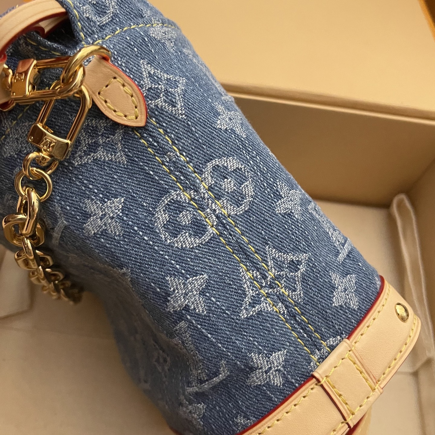 Louis Vuitton Nano Noé Denim Backpack, Monogram Accents & Gold Chain Detail 3 i1748354699093 6535 0 2