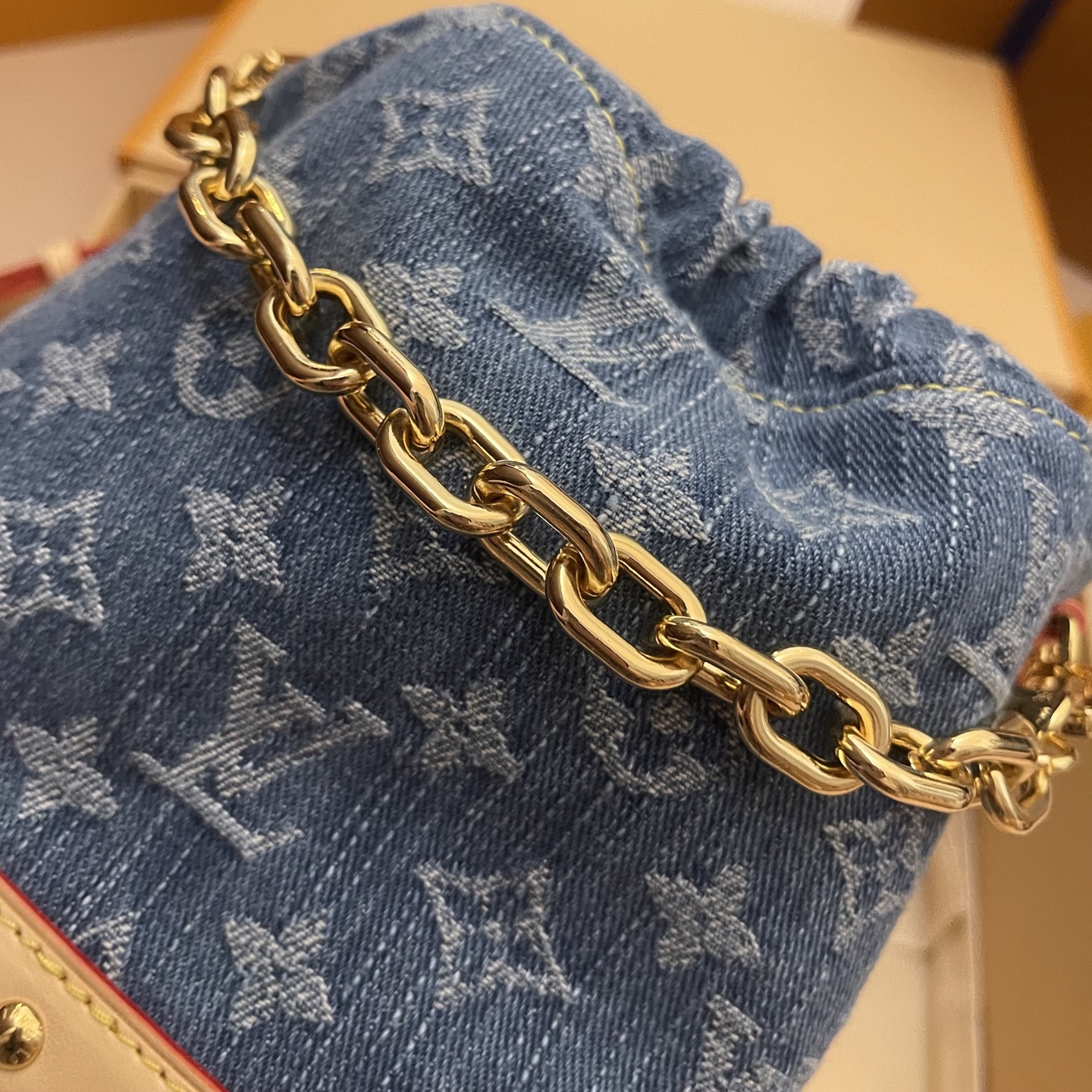 Louis Vuitton Nano Noé Denim Backpack, Monogram Accents & Gold Chain Detail 4 i1748354700623 6241 0 3