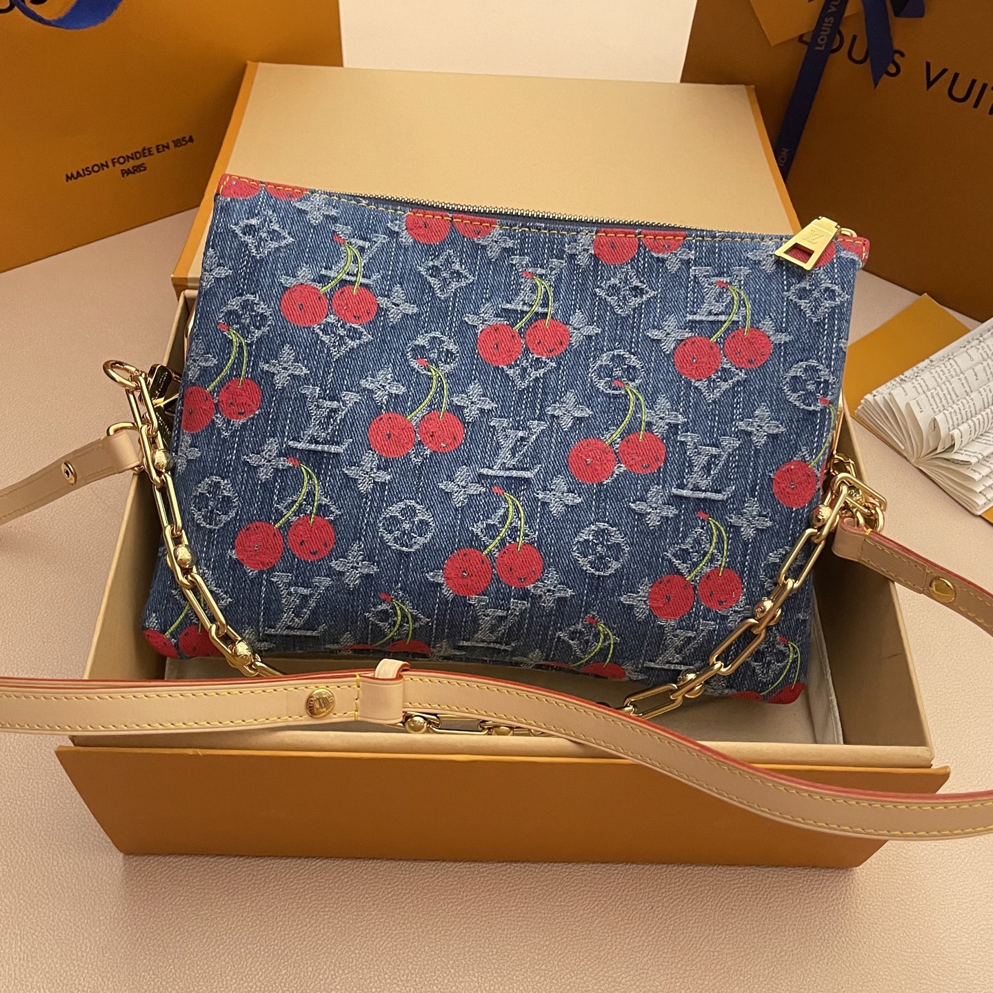 Louis Vuitton Coussin Small Handbag Monogram Denim Cherry, 26 x 20 x 12 cm 3 i1748440207206 7806 0 1