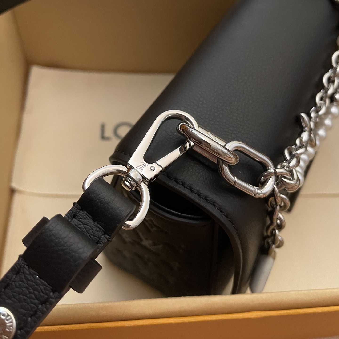 Louis Vuitton Twist Slim Black Leather Handbag with Pearl Chain, Small 7 i1748530212058 3403 0 5