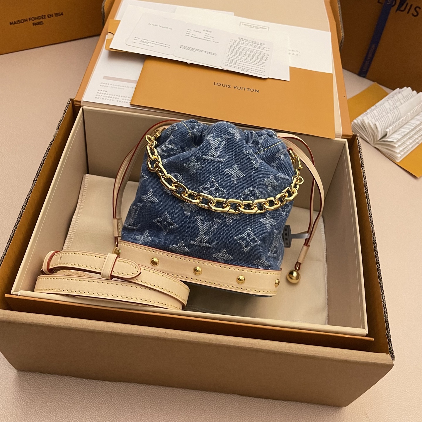 Louis Vuitton Nano Noé Chain Bucket Bag - Denim Monogram, Luxury Design 2 i1749218648851 3040 0 0