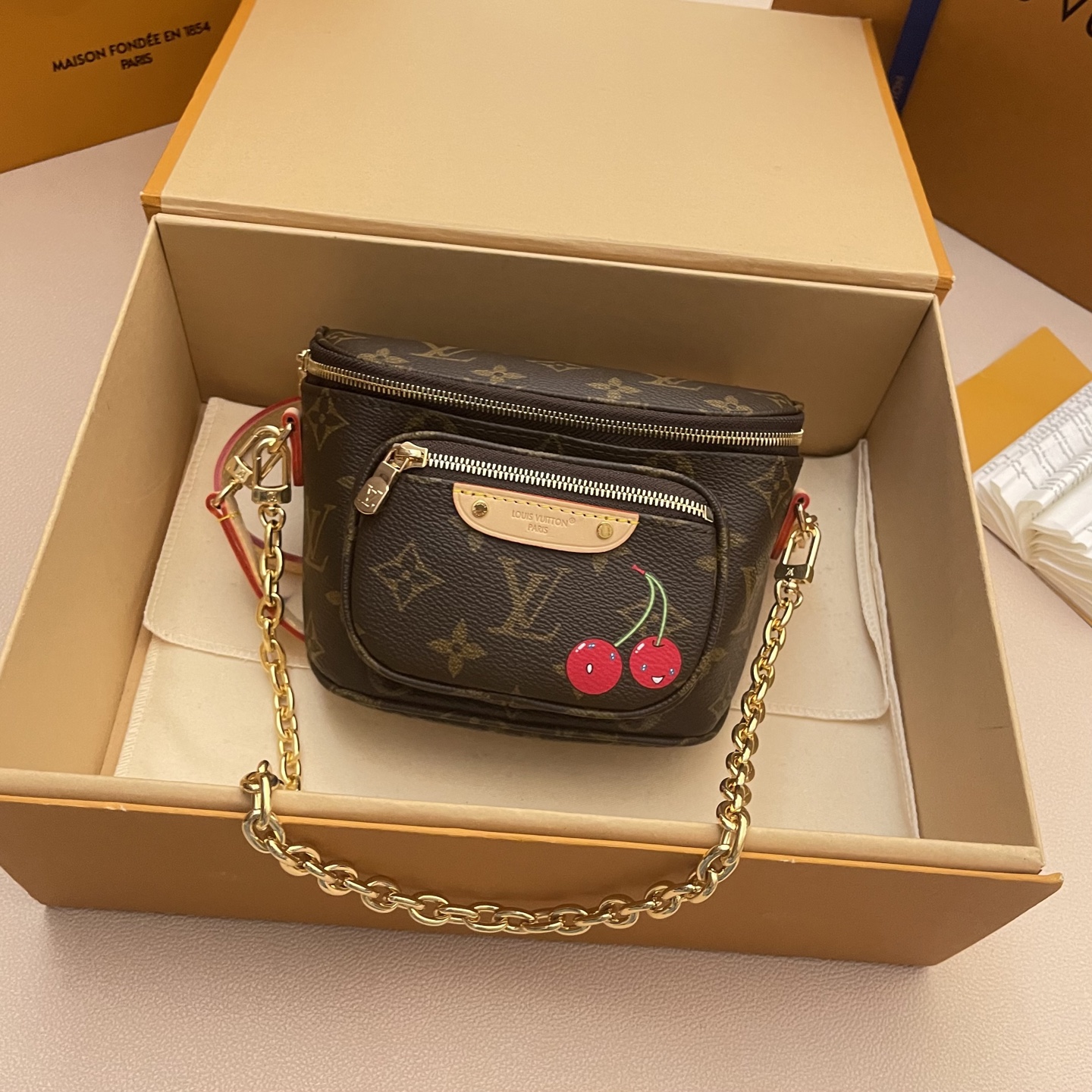 LV x Murakami Takashi Mini Bumbag: Lively Cherry Theme Waist Bag, 17 x 12 x 9.5 cm 1 i1749559643443 4675 0 0