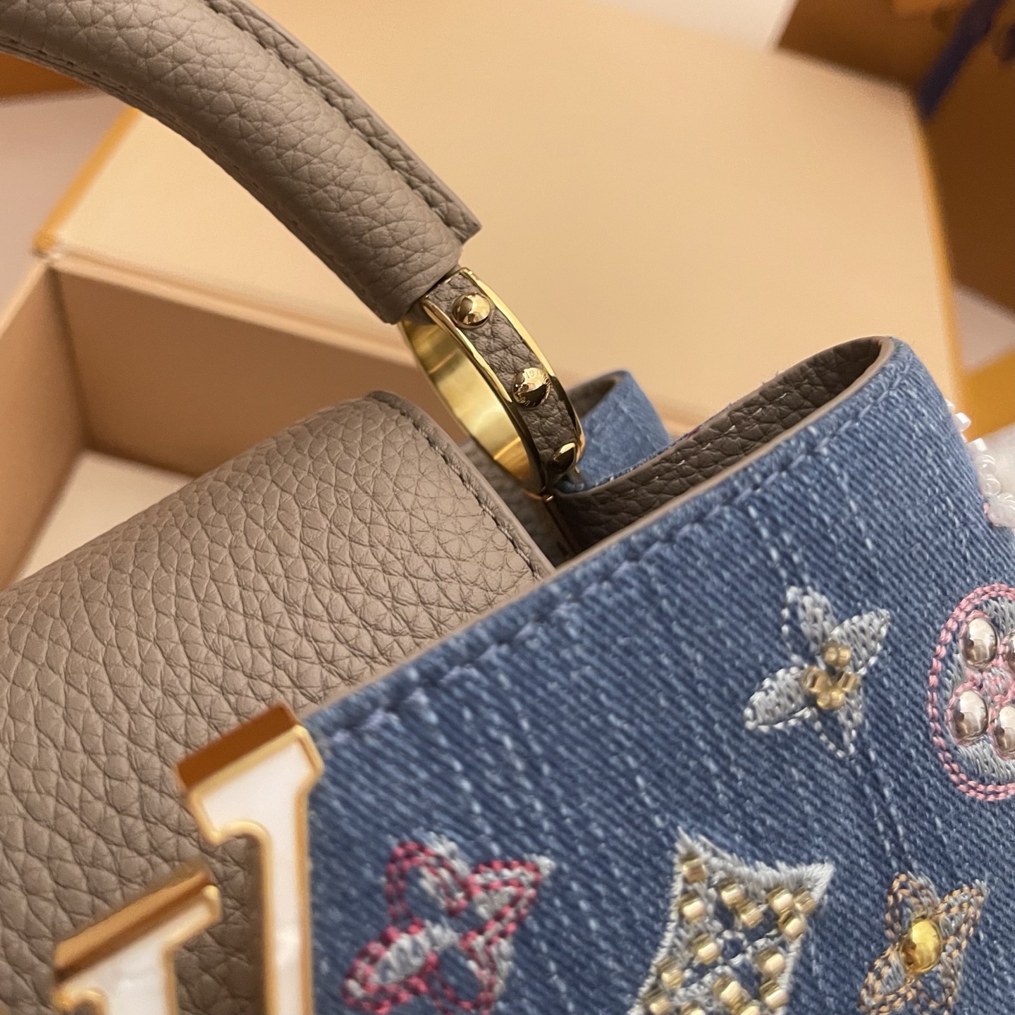 Louis Vuitton Capucines Denim Embroidered Top Handle Bag, Mini Size 6 i1752498703802 8282 0 3
