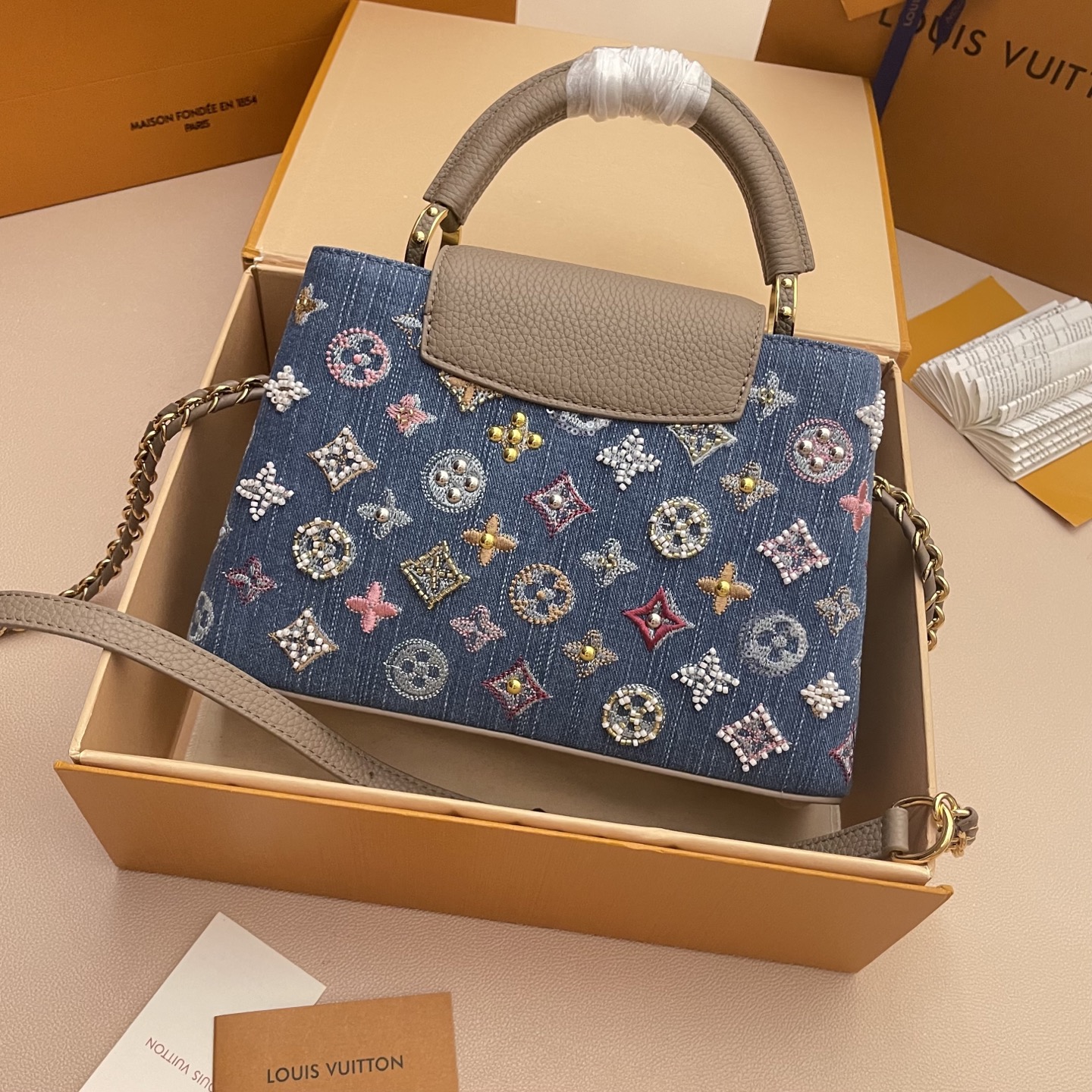 Louis Vuitton Capucines Denim Embroidered Top Handle Bag, Mini Size 3 i1752498705527 4065 0 1