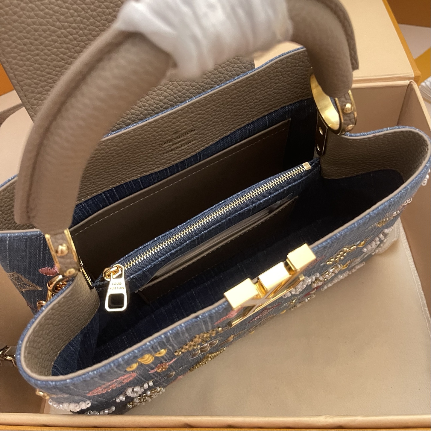 Louis Vuitton Capucines Denim Embroidered Top Handle Bag, Mini Size 9 i1752498705566 6716 0 6