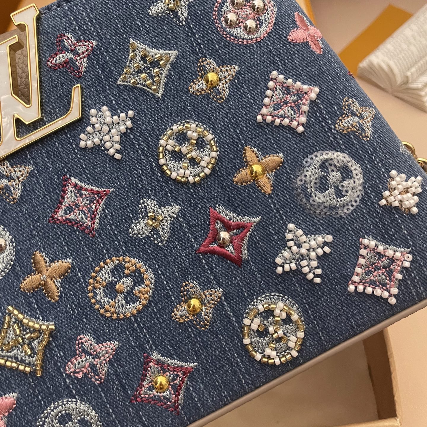 Louis Vuitton Capucines Denim Embroidered Top Handle Bag, Mini Size 5 i1752498705652 8290 0 8