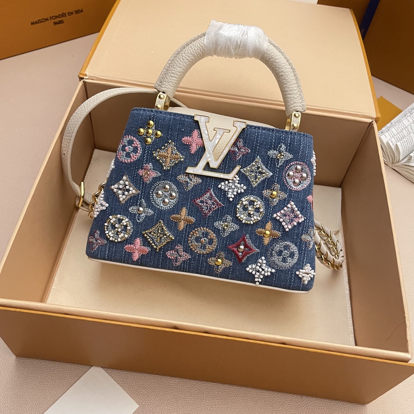 Louis Vuitton Capucines Mini Denim Embroidered Top Handle Bag - Iconic Style 1 i1752498958549 6987 0 0