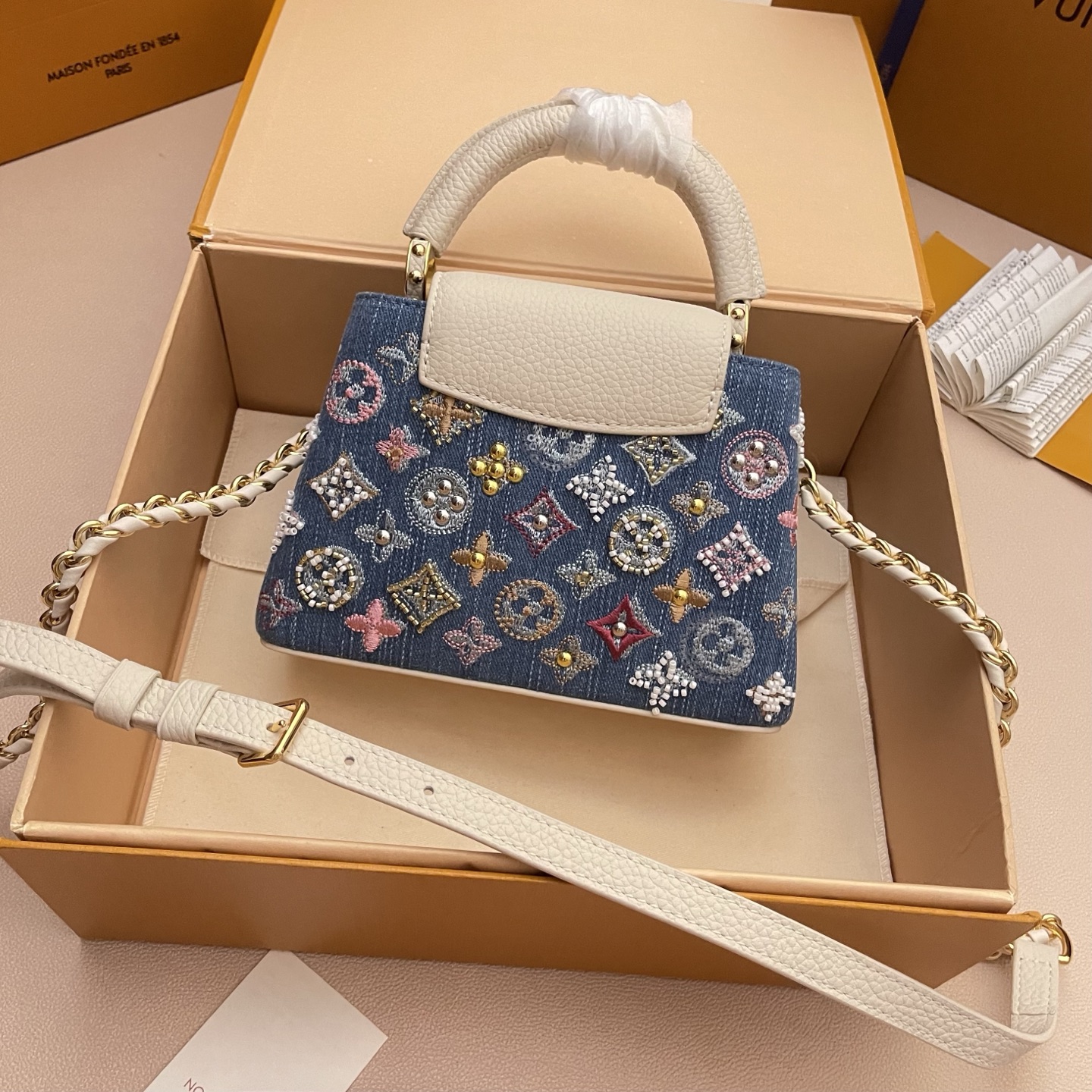 Louis Vuitton Capucines Mini Denim Embroidered Top Handle Bag - Iconic Style 2 i1752498958569 4737 0 1