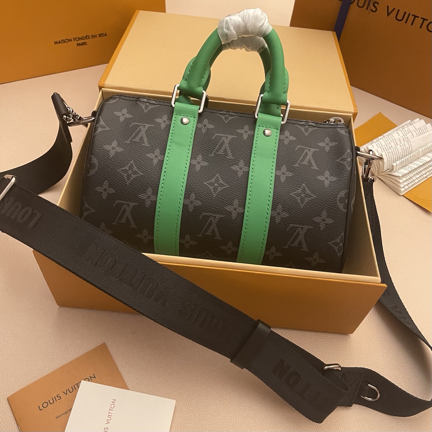 Louis Vuitton Keepall Bandouliere 25 Monogram Eclipse Canvas Handbag 2 i1752588364768 6687 0 1