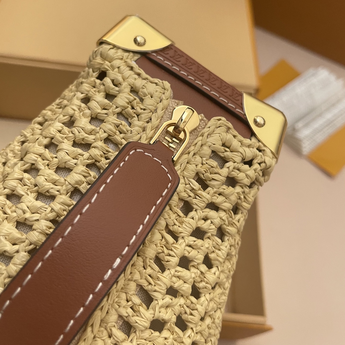 Louis Vuitton Side Trunk Medium Raffia Bag with Leather Trim 7 i1752588366493 313 0 9