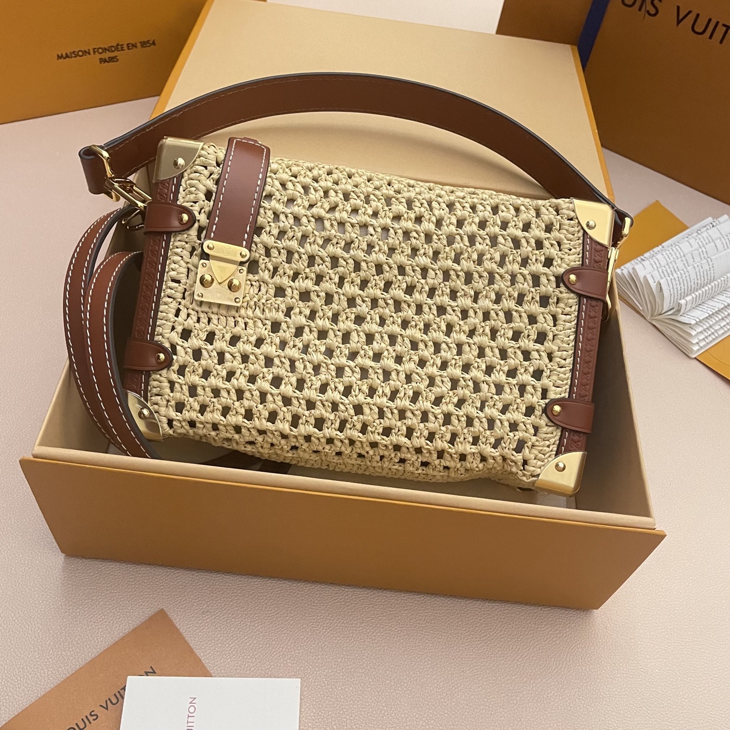 Louis Vuitton Side Trunk Medium Raffia Bag with Leather Trim 1 i1752589381405 9038 0 0