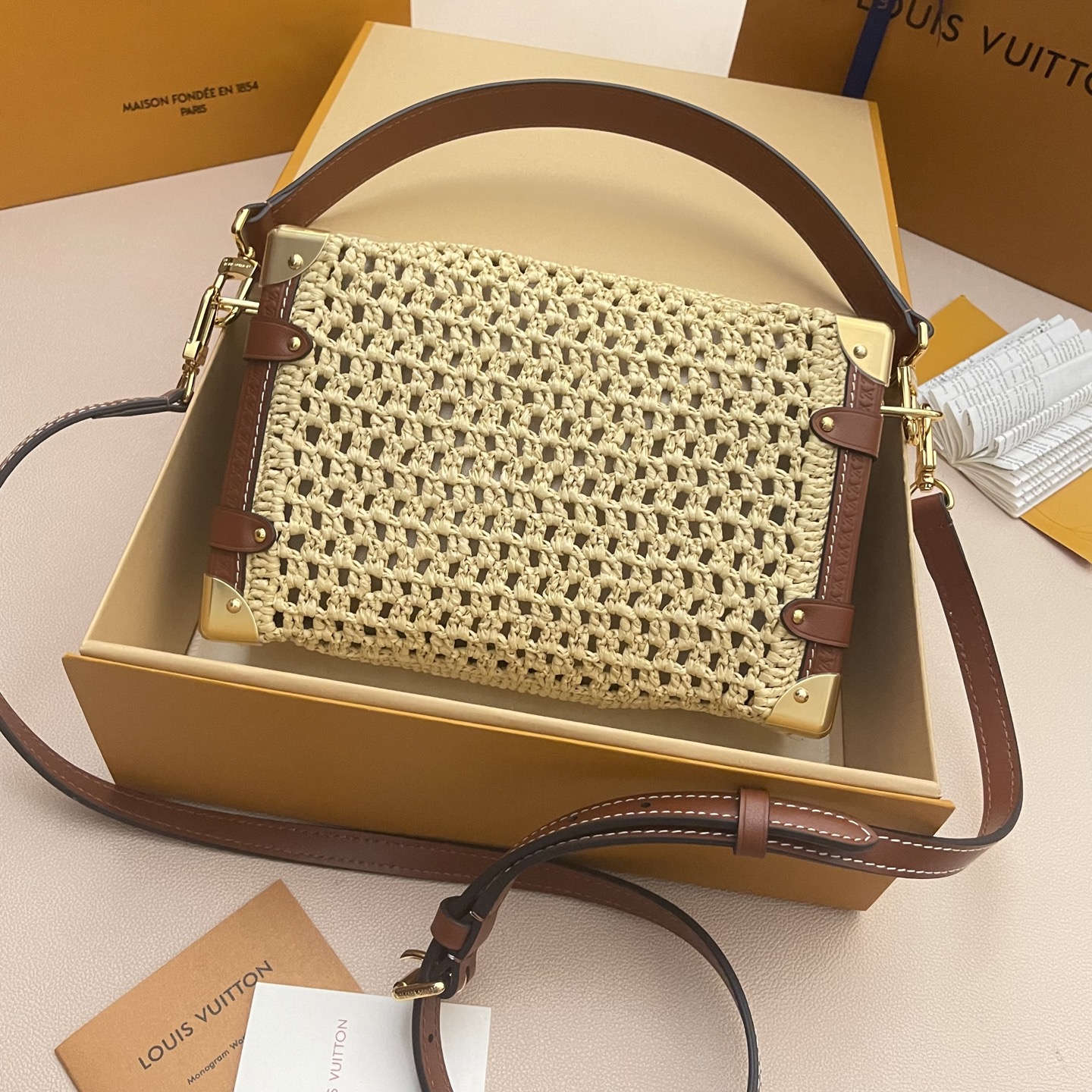 Louis Vuitton Side Trunk Medium Raffia Bag with Leather Trim 2 i1752589382812 5450 0 1