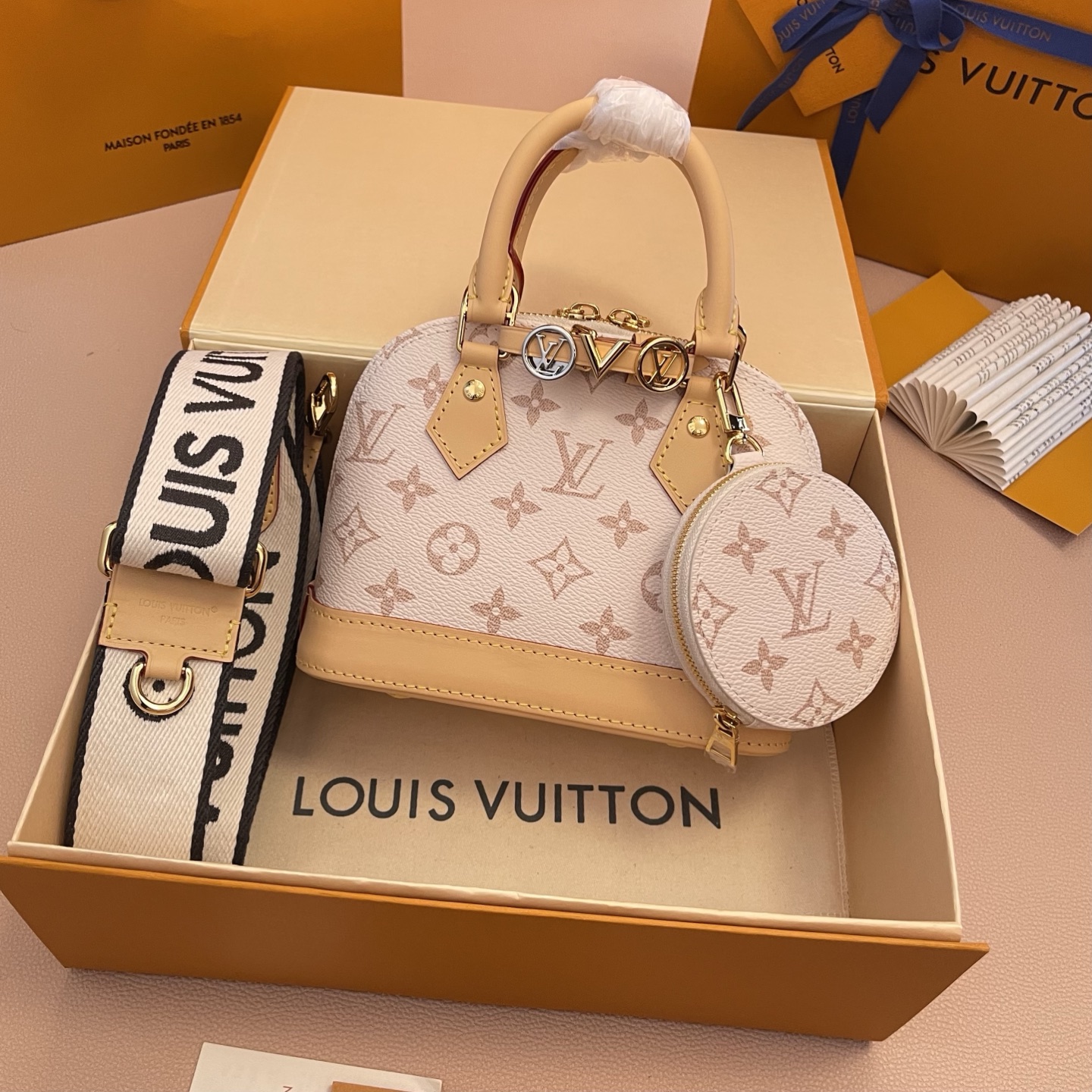 Louis Vuitton Alma Mini Bag,Monogram Coated Canvas,Beige,19.5 x 15 x 9 cm 2 i1754819609759 7909 0 1