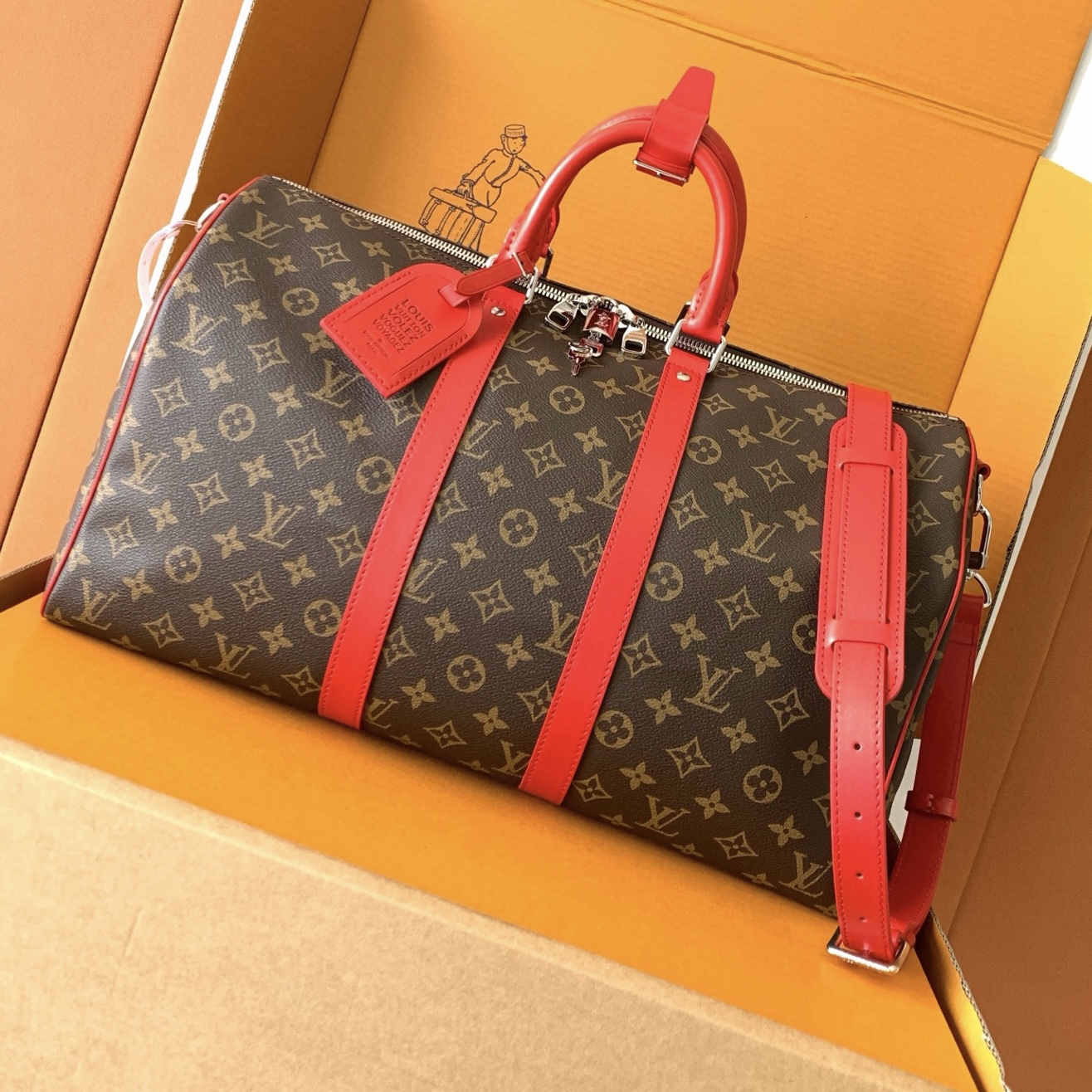 Louis Vuitton Keepall Bandoulière 45 Monogram Brown/Red Travel Bag 2 i1754912911634 7030 0 0