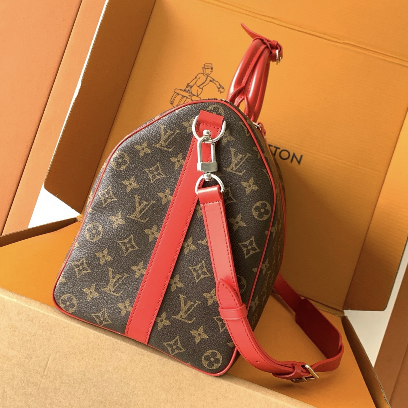 Louis Vuitton Keepall Bandoulière 45 Monogram Brown/Red Travel Bag 4 i1754912912509 6002 0 2