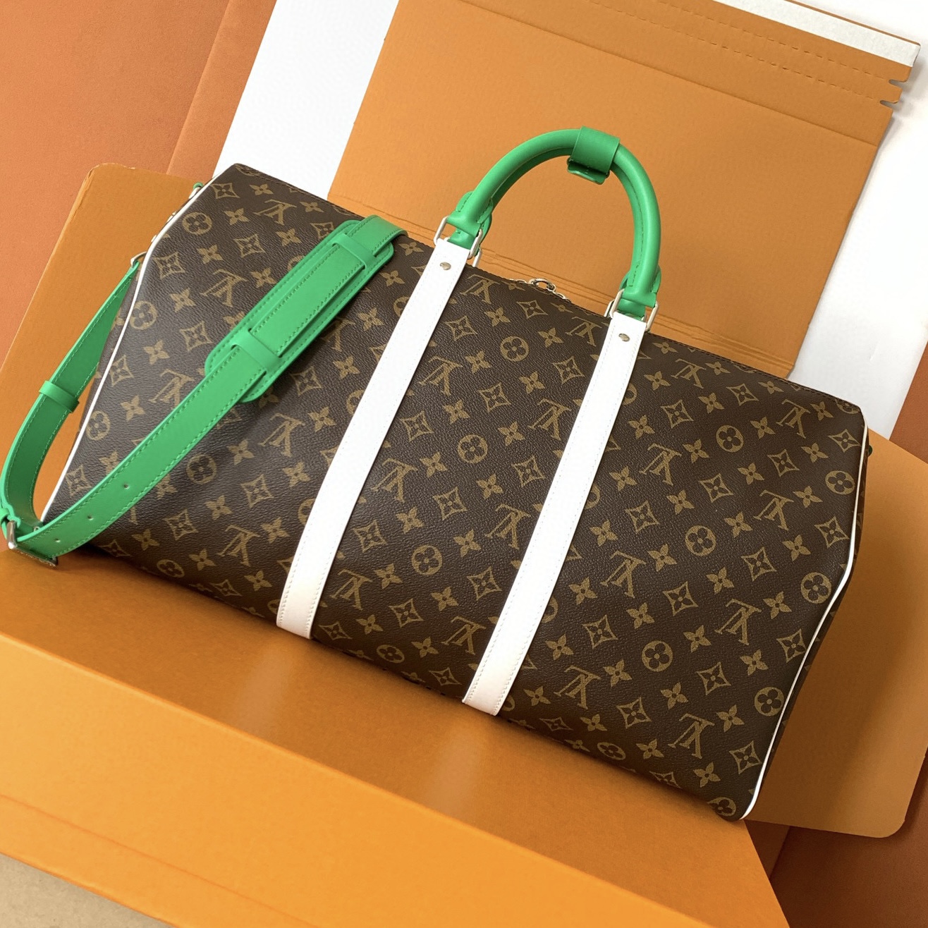 Louis Vuitton Keepall Bandouliere 50 Travel Bag - Monogram Canvas with Green Accents 3 i1754913108057 9184 0 1