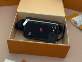 Louis Vuitton Black Leather Belt Bag with LV Logo,Silver-Tone Hardware
