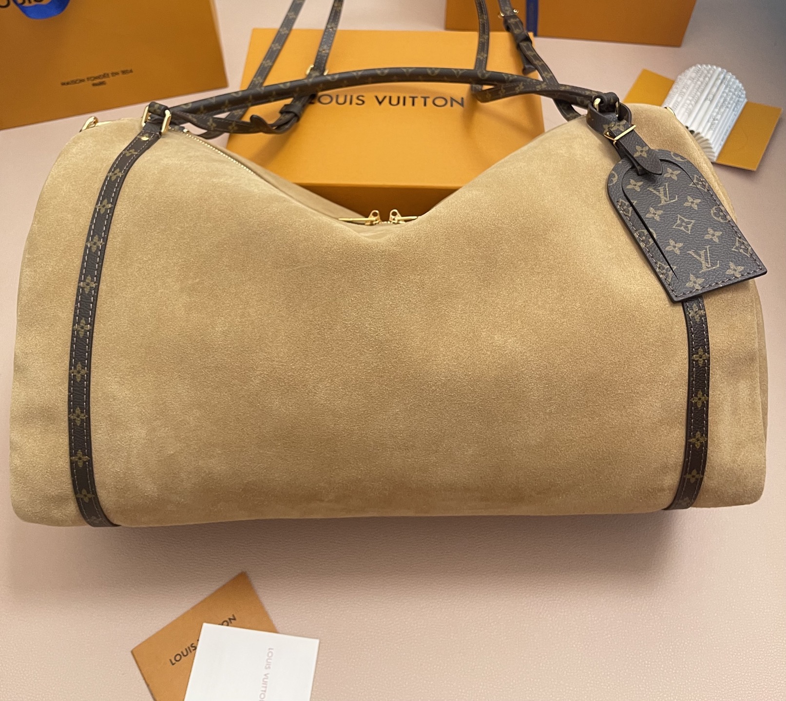 Louis Vuitton Expressential Brown Suede Leather Handbag, Keepall Inspired 2 i1755067970886 6320 0 0
