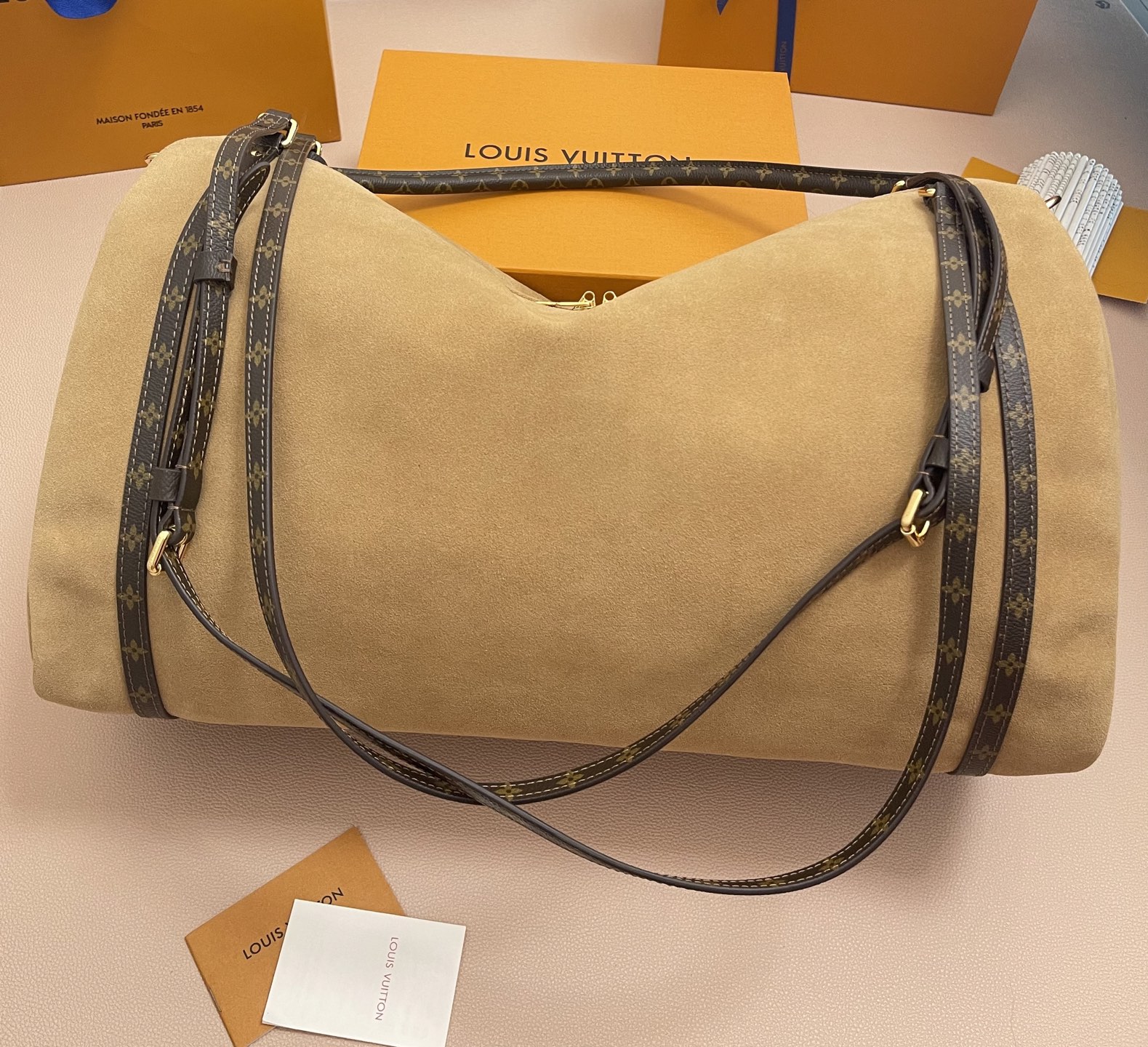 Louis Vuitton Expressential Brown Suede Leather Handbag, Keepall Inspired 3 i1755067970913 352 0 1