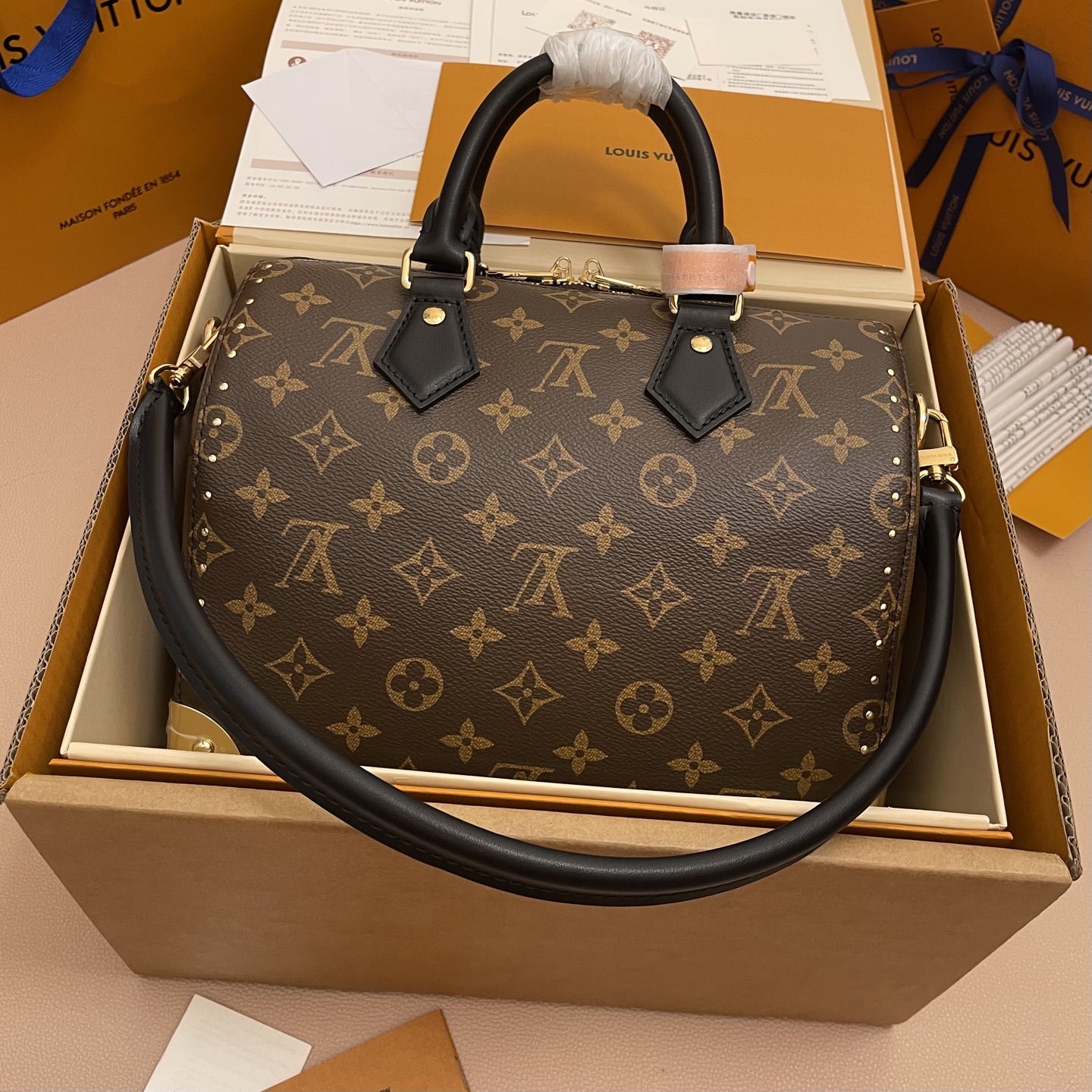 Luxury Speedy Trunk 25 Handbag, Premium Leather Shoulder Bag for Women 3 i1756541911503 6226 0 1