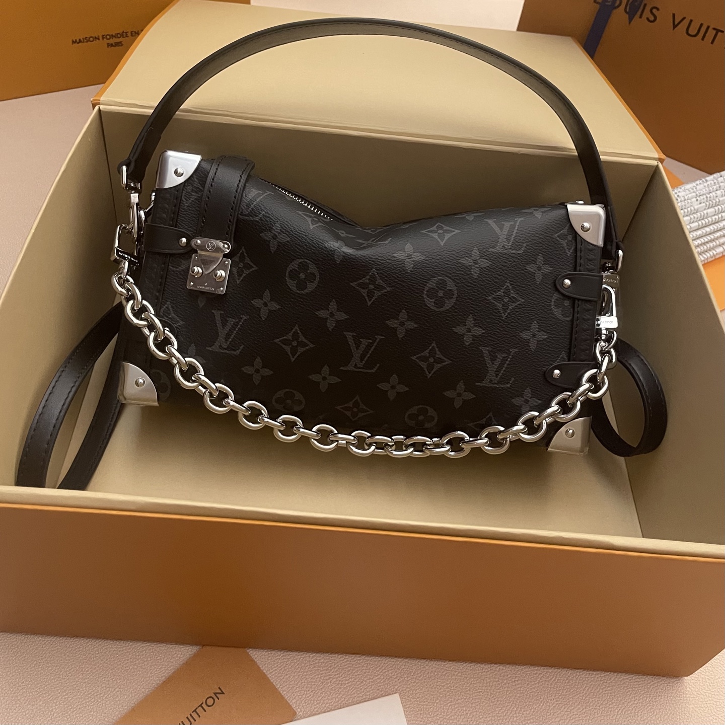 Louis Vuitton Side Trunk East West Monogram Eclipse Medium Handbag