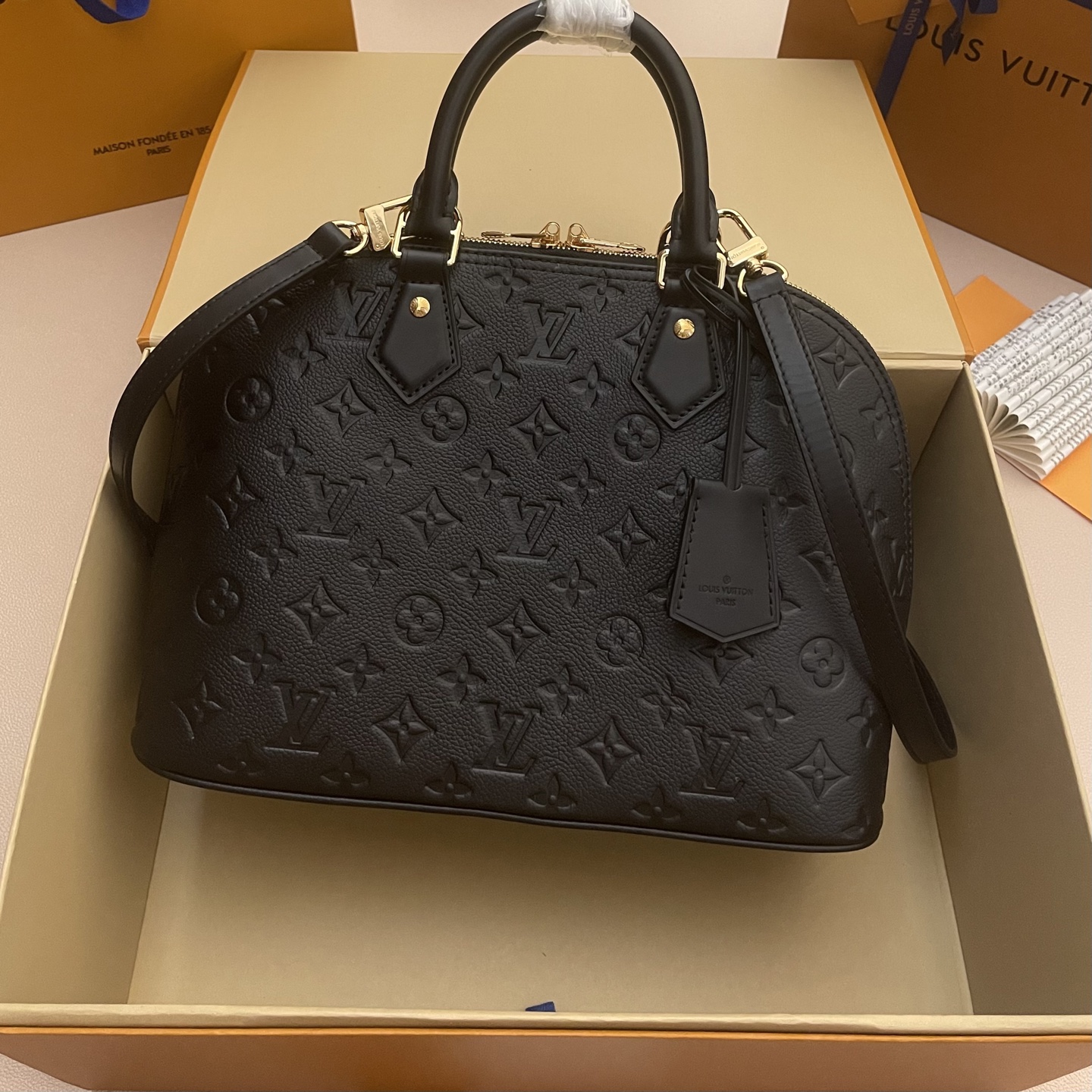 Louis Vuitton Alma Bag Monogram Embossed Leather Top Handle Satchel