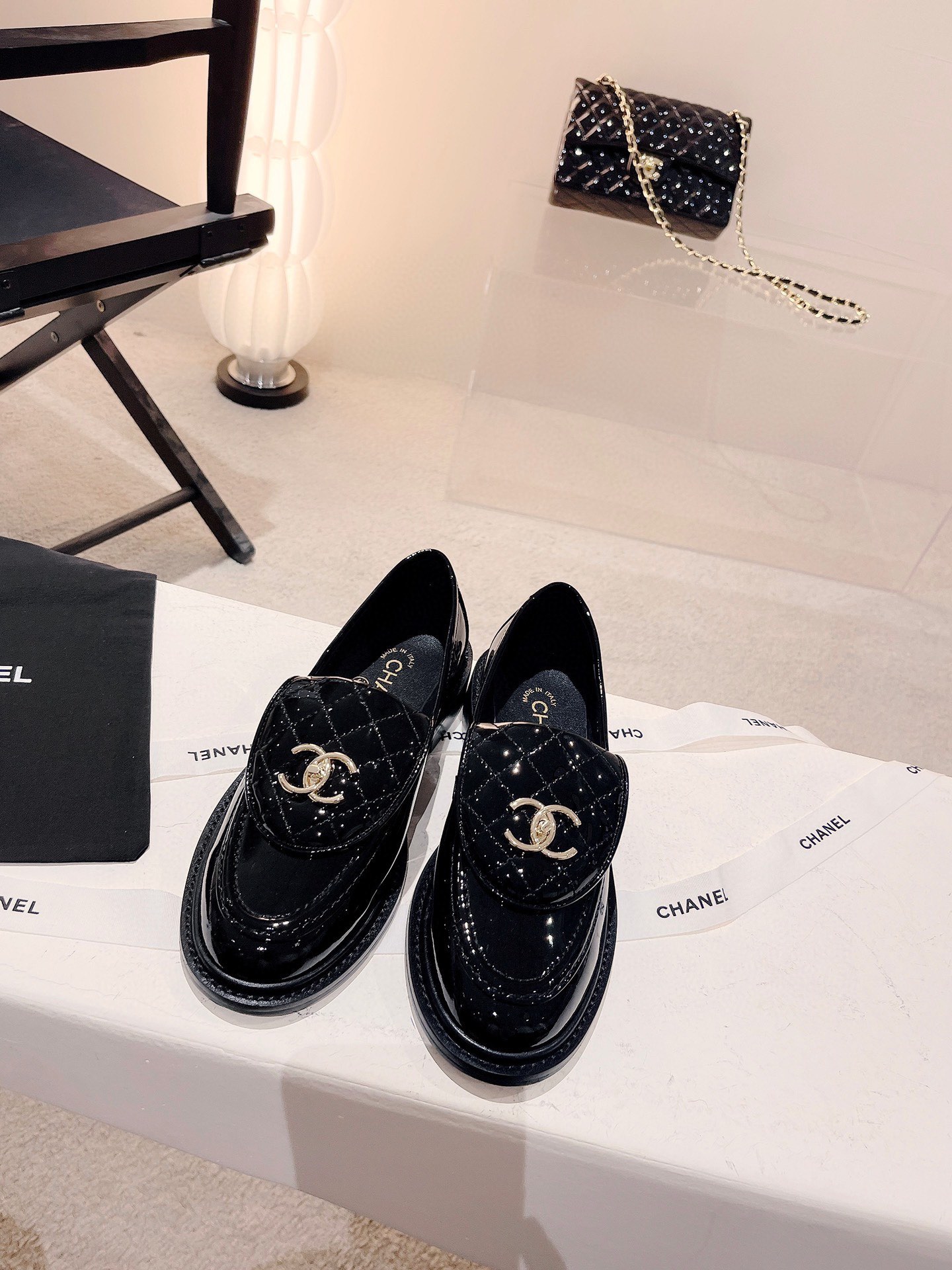 Chanel Shoes Loafers Corduroy Genuine Leather Sheepskin Fall Collection