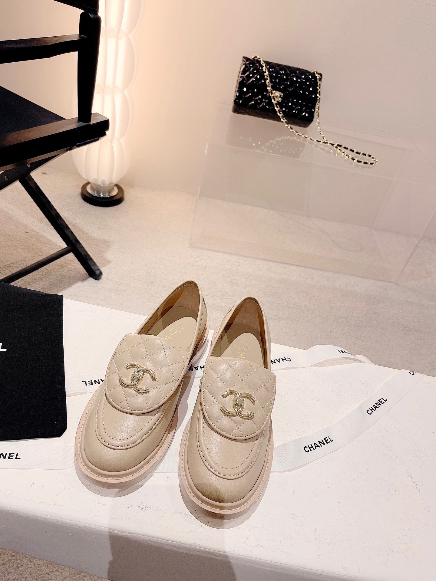 Chanel Shoes Loafers Corduroy Genuine Leather Sheepskin Fall Collection