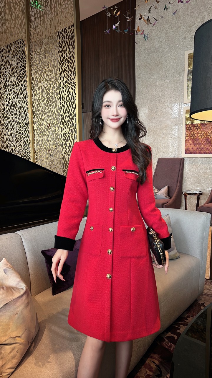 Elegant Tweed A-Line Dress with Velvet Collar - Chic Chanel-Inspired Style 6 a1697188421614 5221