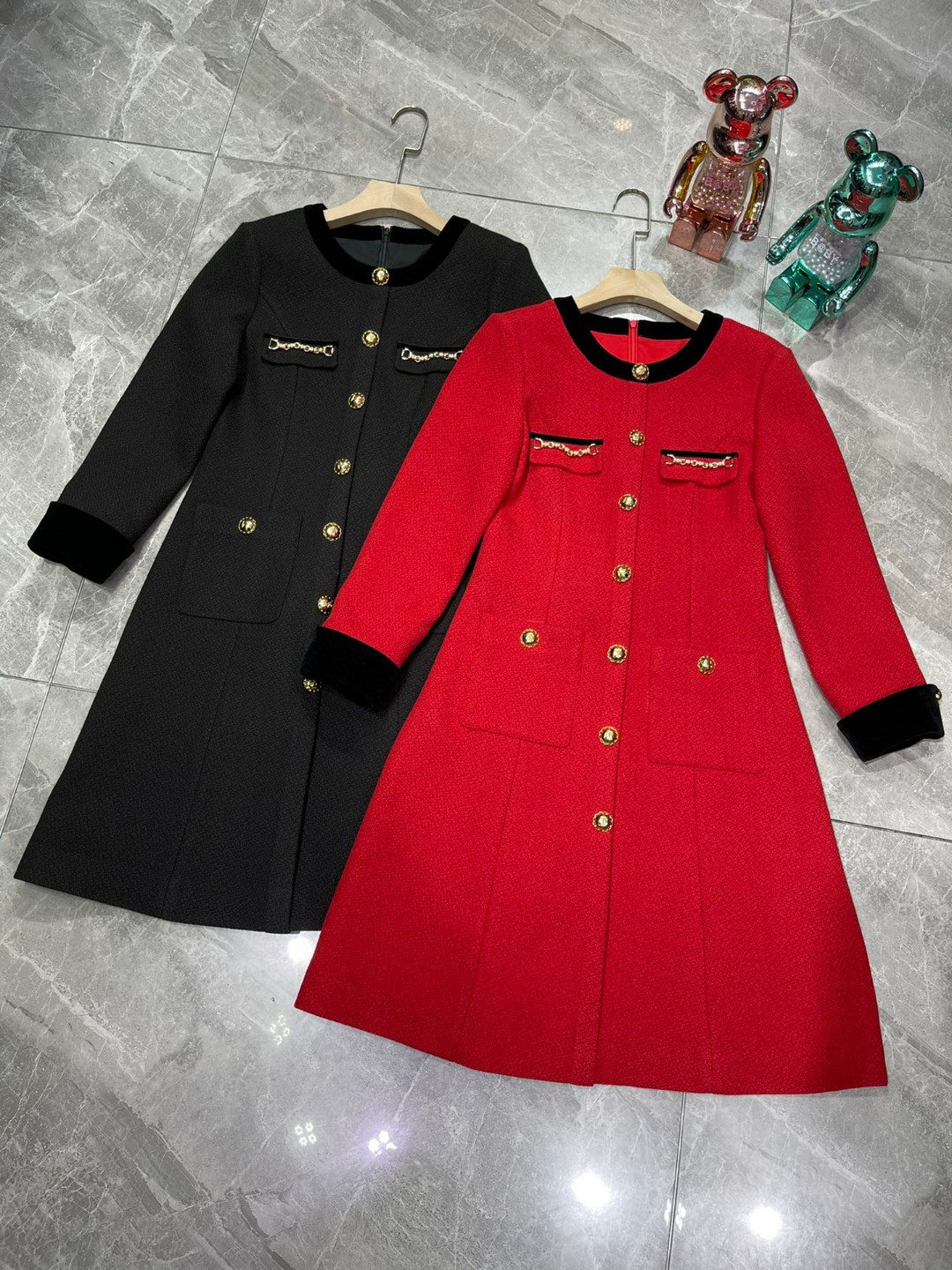 Elegant Tweed A-Line Dress with Velvet Collar - Chic Chanel-Inspired Style 10 a1697188422448 6656