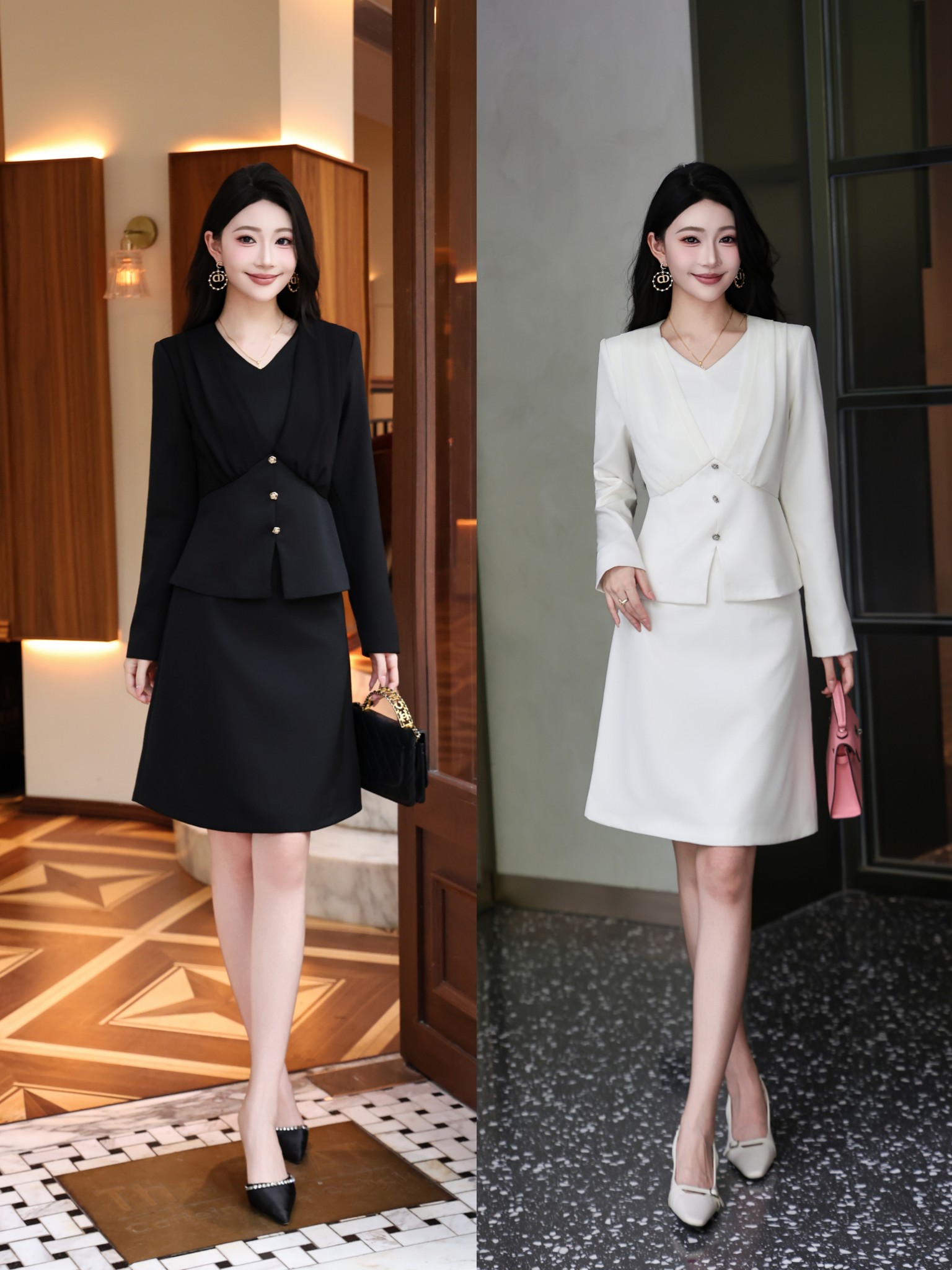 Elegant V-Neck Pleated Coat & High-Waist Skirt Set - Chic & Versatile 11 a1759901730263 2218