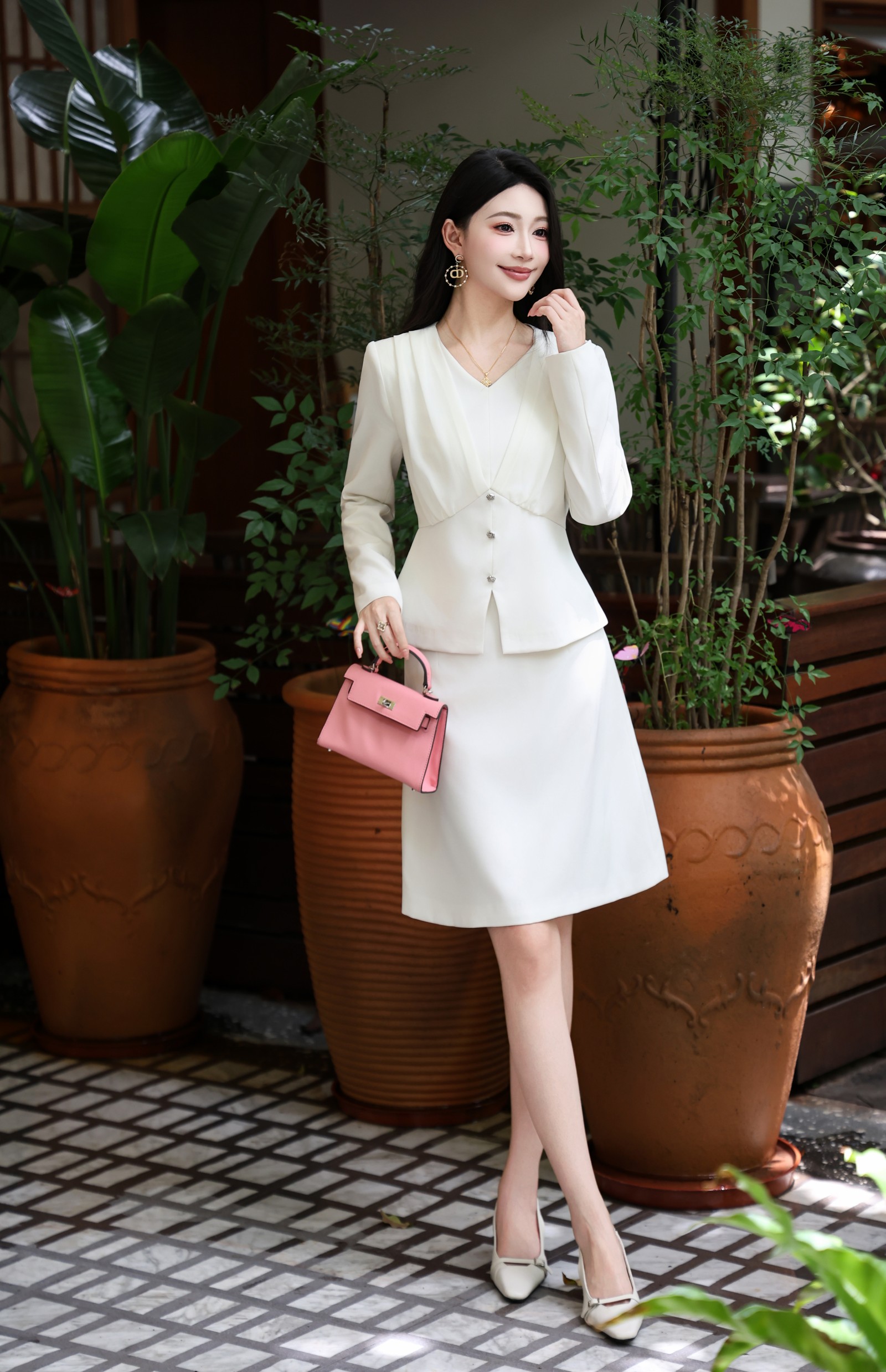 Elegant V-Neck Pleated Coat & High-Waist Skirt Set - Chic & Versatile 4 a1759901924057 1288