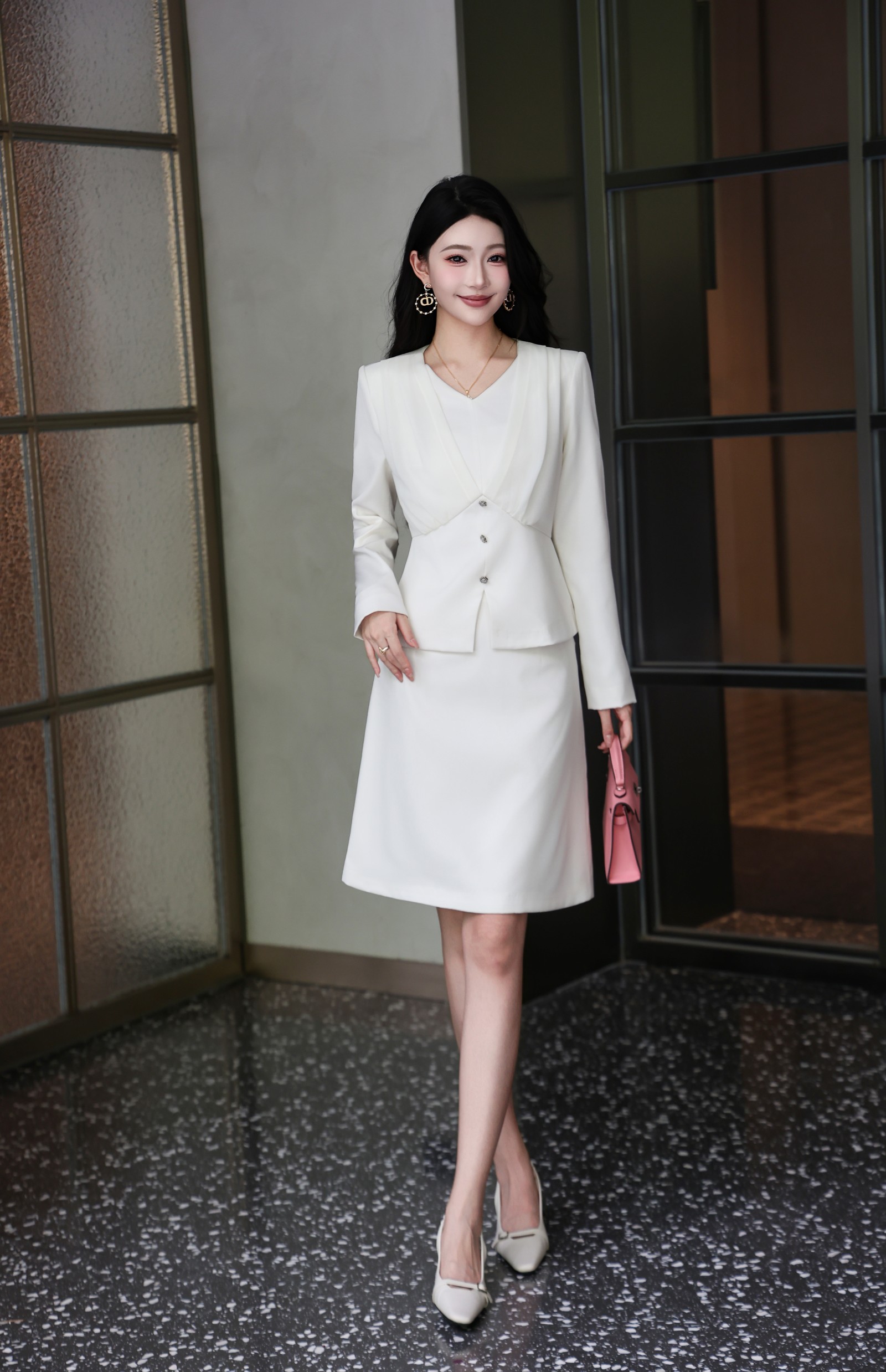 Elegant V-Neck Pleated Coat & High-Waist Skirt Set - Chic & Versatile 2 a1759901924280 6272