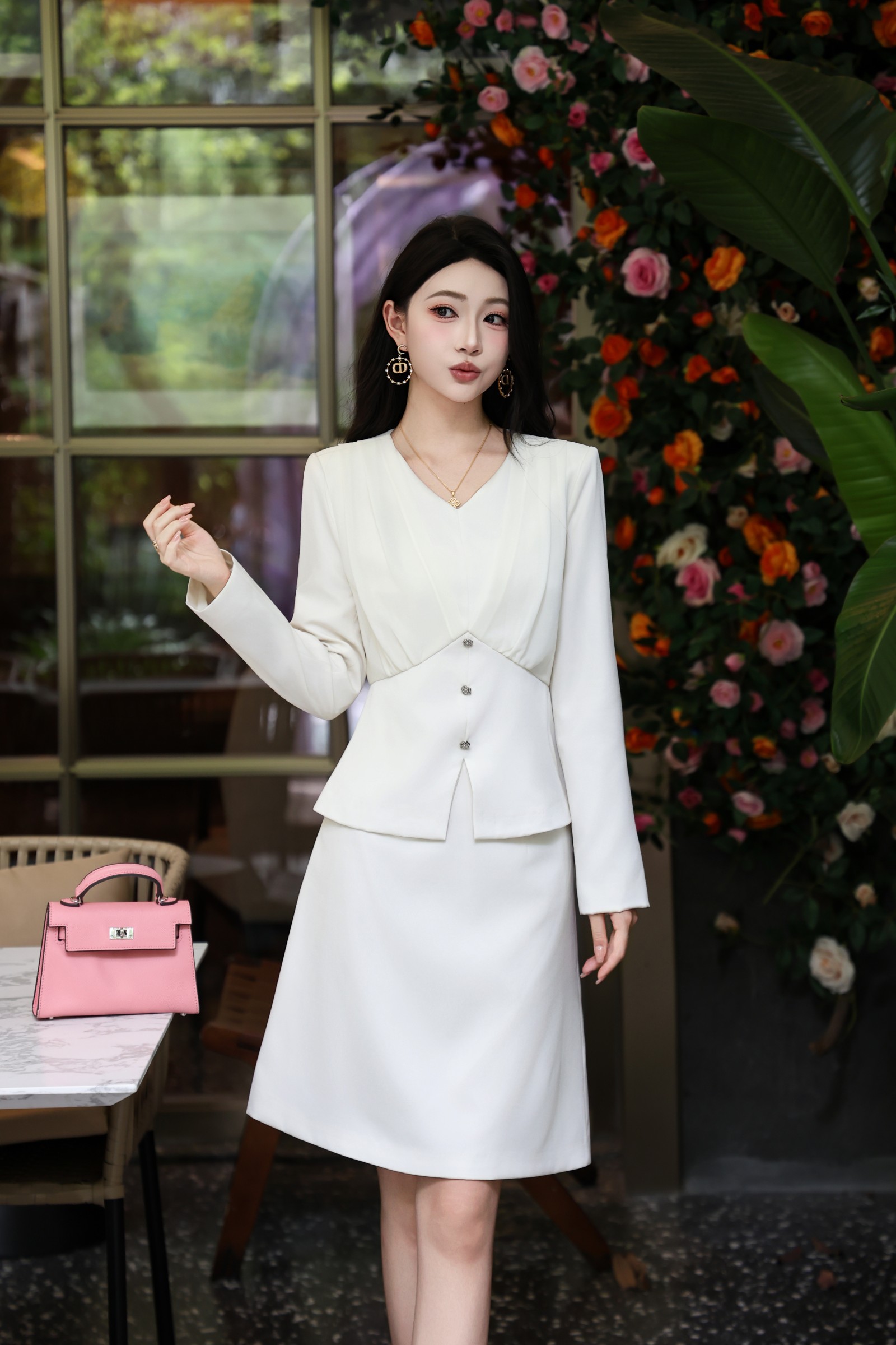 Elegant V-Neck Pleated Coat & High-Waist Skirt Set - Chic & Versatile 5 a1759901924622 3503