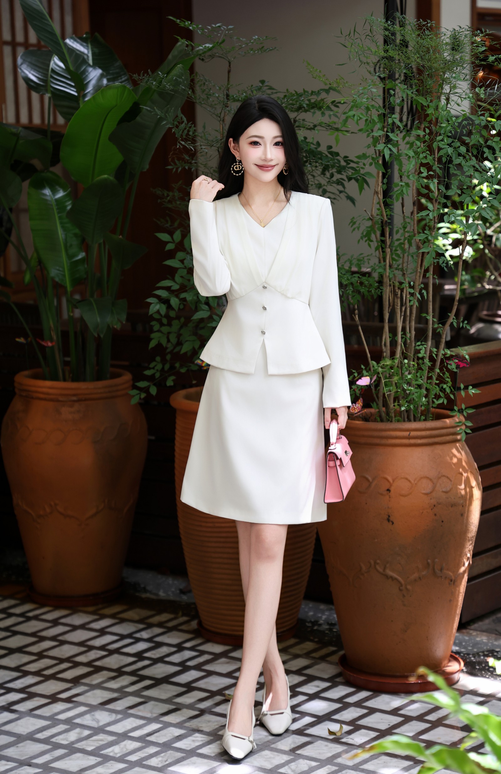 Elegant V-Neck Pleated Coat & High-Waist Skirt Set - Chic & Versatile 3 a1759901924744 1161