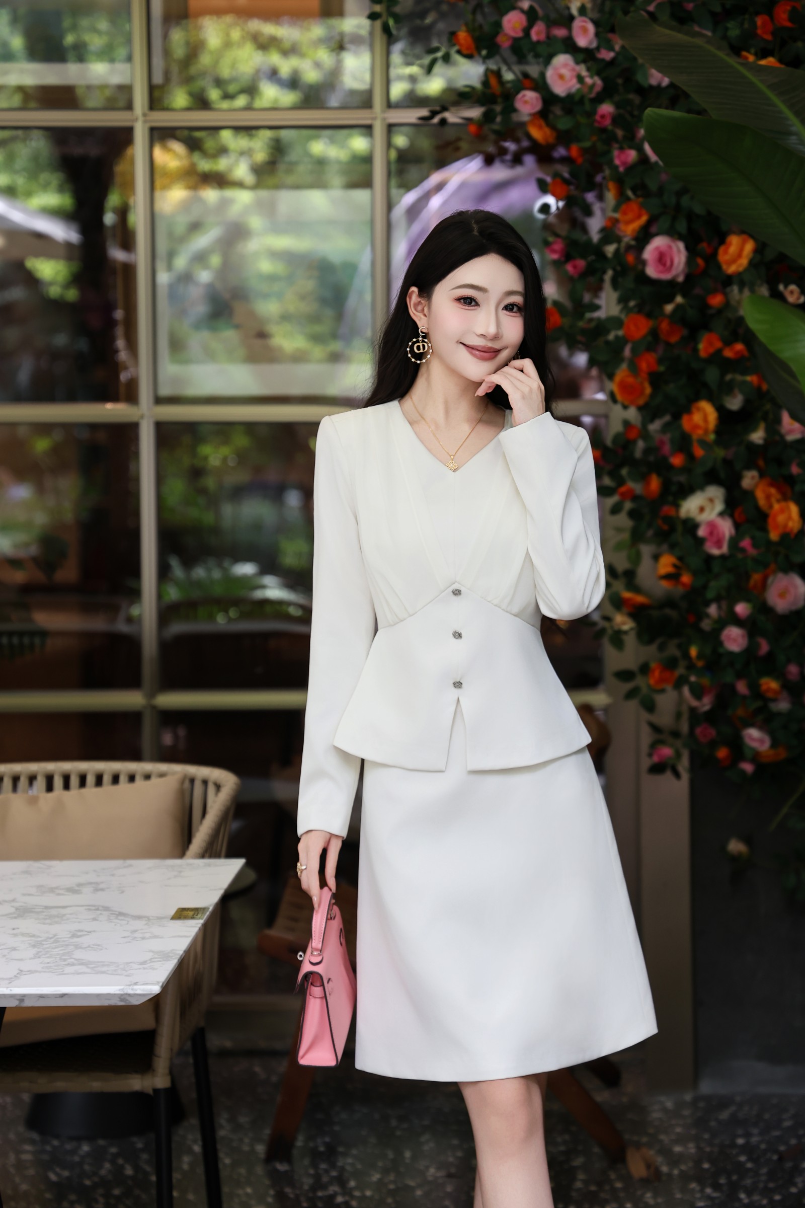 Elegant V-Neck Pleated Coat & High-Waist Skirt Set - Chic & Versatile 6 a1759901924922 0311
