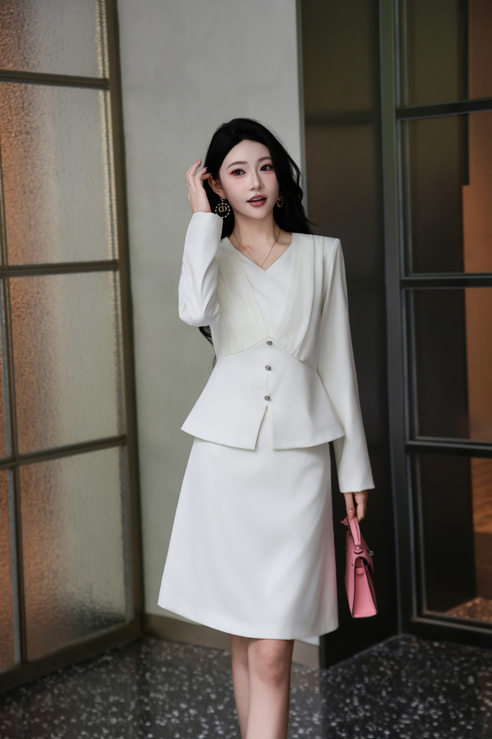 Elegant V-Neck Pleated Coat & High-Waist Skirt Set - Chic & Versatile 7 a1759901926528 1301