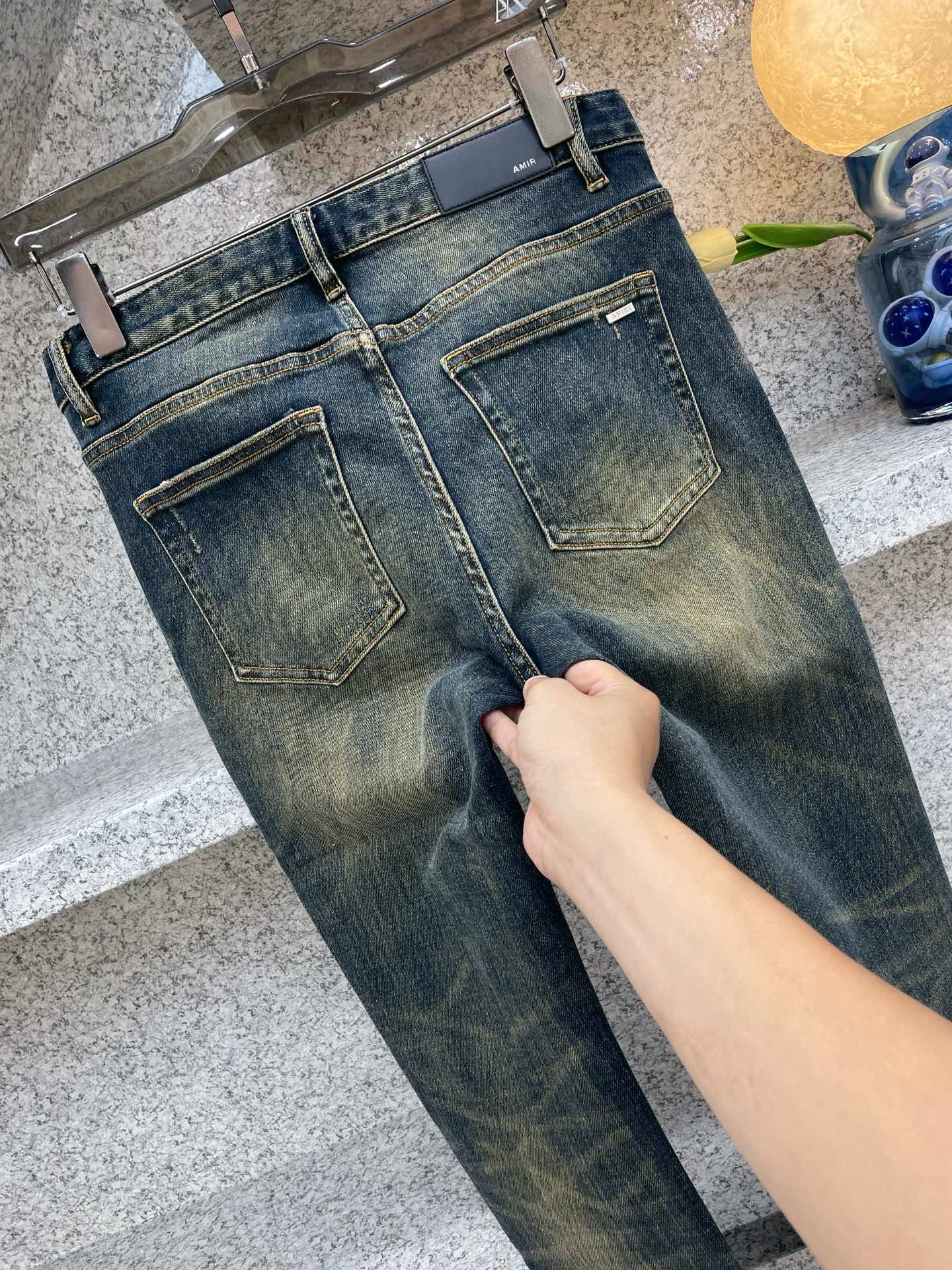 AMIRI 艾米利🔈红古铜重工洗水✅s官网春款牛仔裤👖四季穿常规弹力面料 柔软亲肤面料 重工定位洗水 专