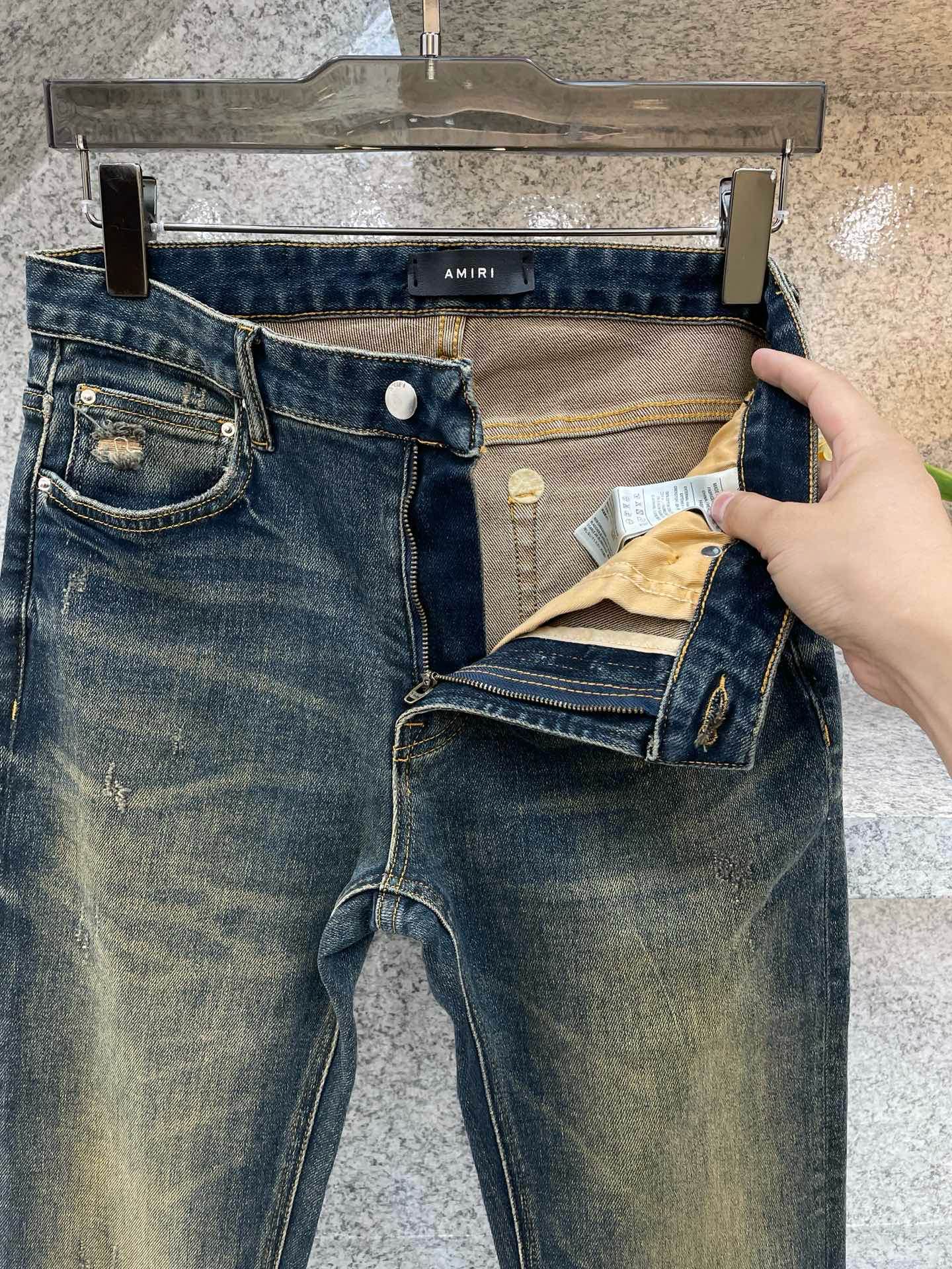 AMIRI 艾米利🔈红古铜重工洗水✅s官网春款牛仔裤👖四季穿常规弹力面料 柔软亲肤面料 重工定位洗水 专