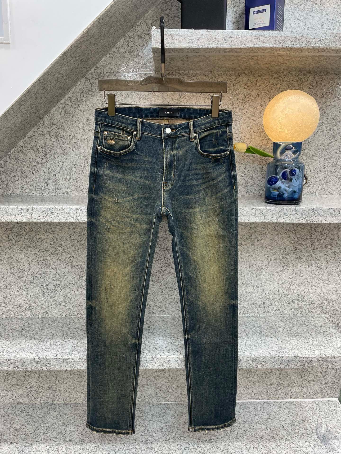 AMIRI 艾米利🔈红古铜重工洗水✅s官网春款牛仔裤👖四季穿常规弹力面料 柔软亲肤面料 重工定位洗水 专