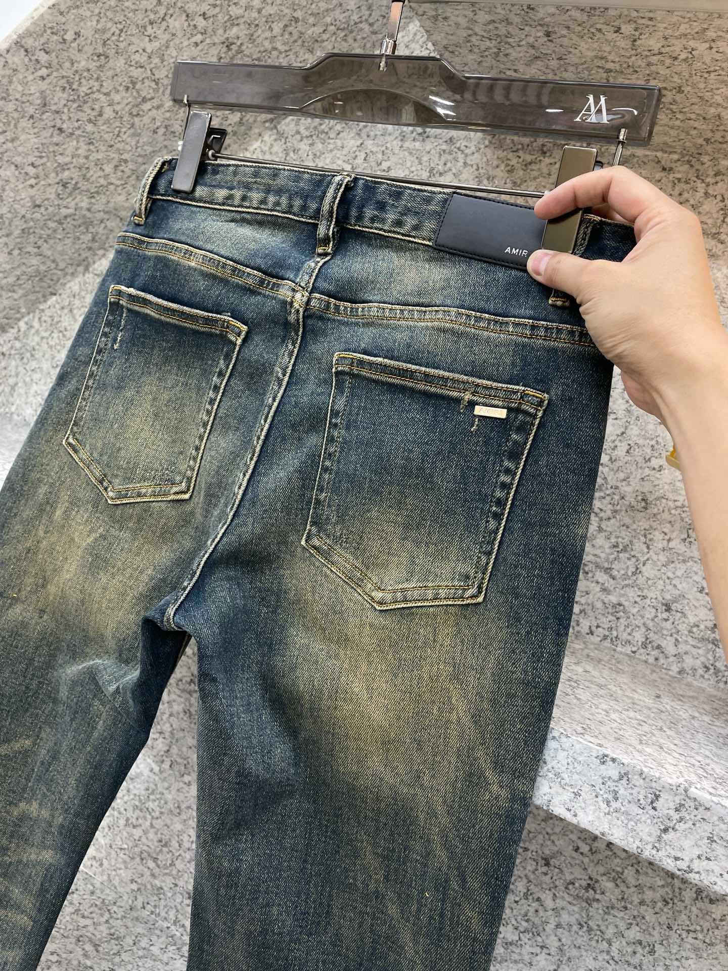 AMIRI 艾米利🔈红古铜重工洗水✅s官网春款牛仔裤👖四季穿常规弹力面料 柔软亲肤面料 重工定位洗水 专