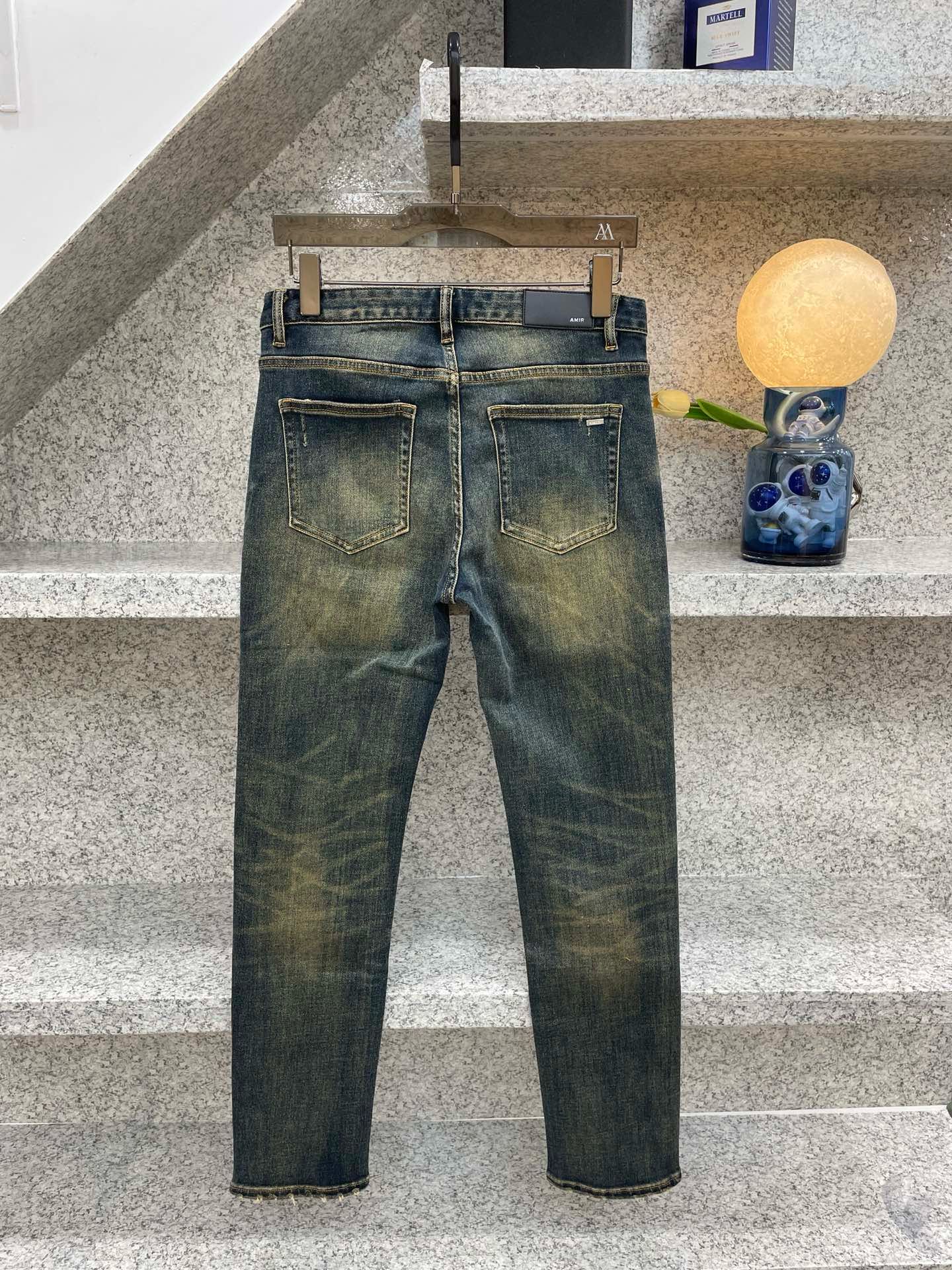 AMIRI 艾米利🔈红古铜重工洗水✅s官网春款牛仔裤👖四季穿常规弹力面料 柔软亲肤面料 重工定位洗水 专